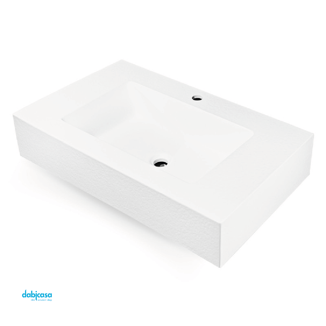 Lavabo Top Sospeso "Gaia" Da 100 Cm In MarmoResina Finitura Bianco Opaco Effetto Asfalto - Dabicasa