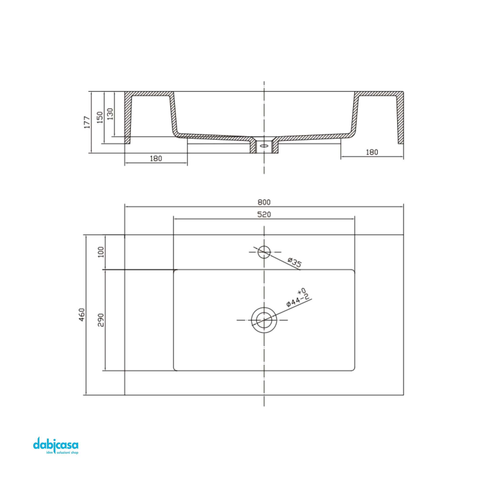 Lavabo Top Sospeso "Gaia" Da 80 Cm In MarmoResina Finitura Antracite Opaco Effetto Asfalto - Dabicasa