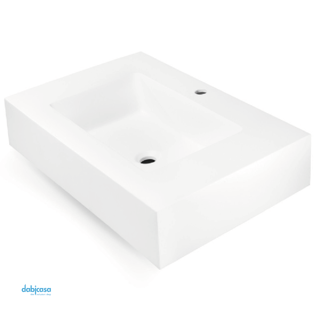 Lavabo Top Sospeso "Giada" Da 100 Cm In MarmoResina Finitura Bianco Opaco Effetto Liscio - Dabicasa