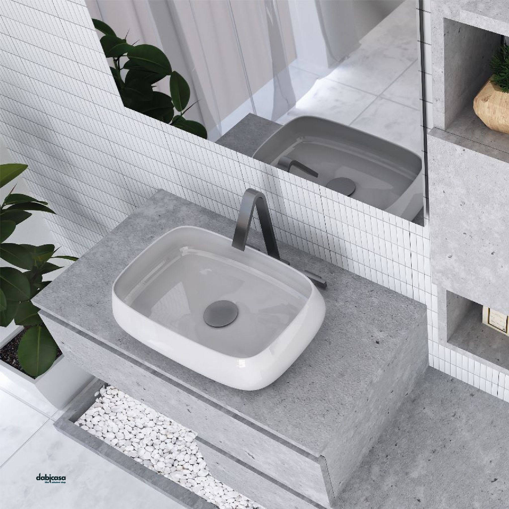 Mobile bagno sospeso cm 80 2 cassetti lavabo appoggio Bianco opaco  Optimus-Lisboa