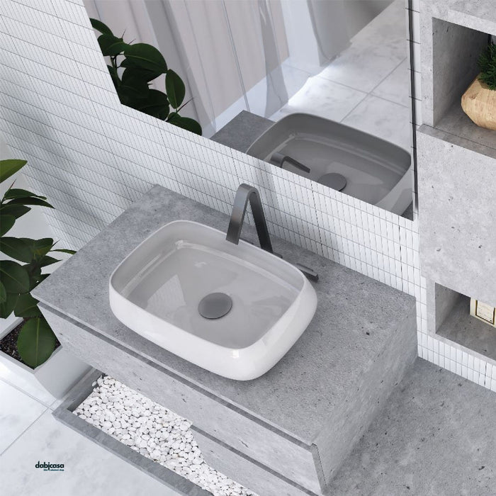 Mobile Bagno Sospeso "Sorrento Piano" Con Doppia Base Sfalsata Da 100 cm Completo Di Lavabo E Specchio
