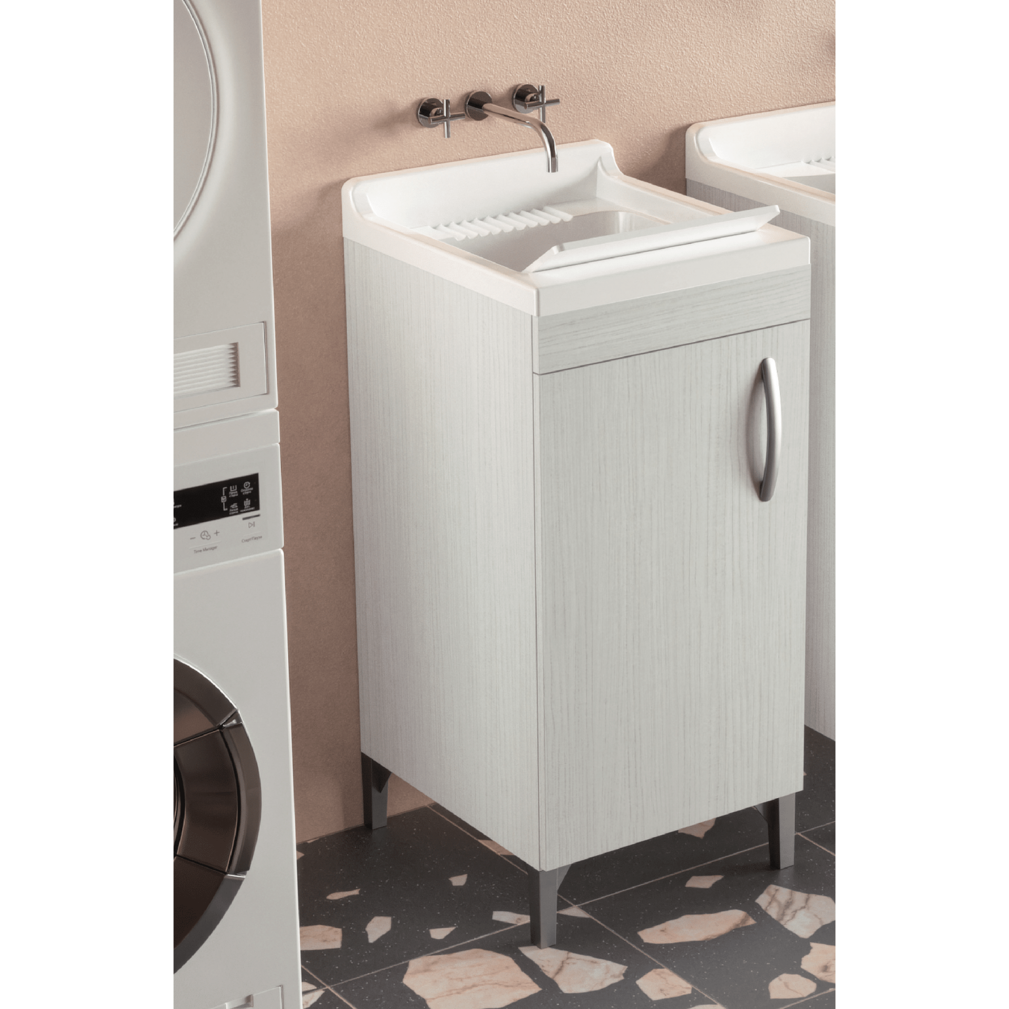 Lavatoio a Terra 45x50 Un'Anta Con Vasca Sifone e Tavoletta In Plastica Esseci Arredo Bagno "Lavatoi" - Dabicasa