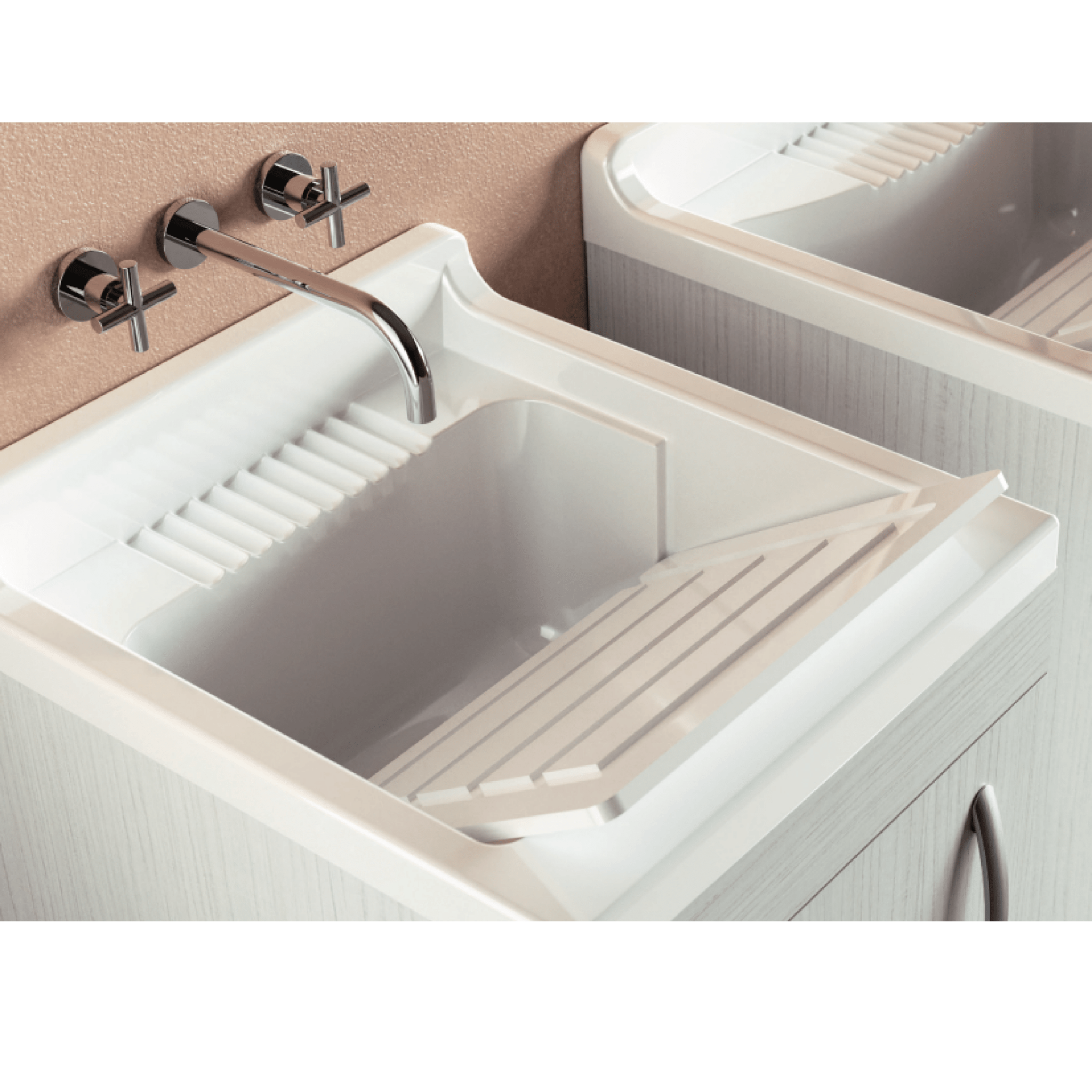 Lavatoio a Terra 45x50 Un'Anta Con Vasca Sifone e Tavoletta In Plastica Esseci Arredo Bagno "Lavatoi" - Dabicasa