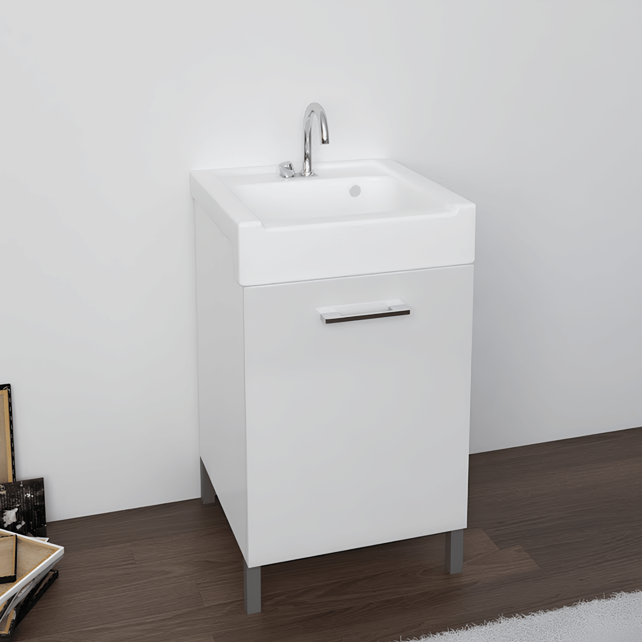 Lavatoio a Terra 50x50 Un'Anta Apertura a Destra Xilon "Lavarredo" Bianco Opaco/Bianco Lucido - Dabicasa