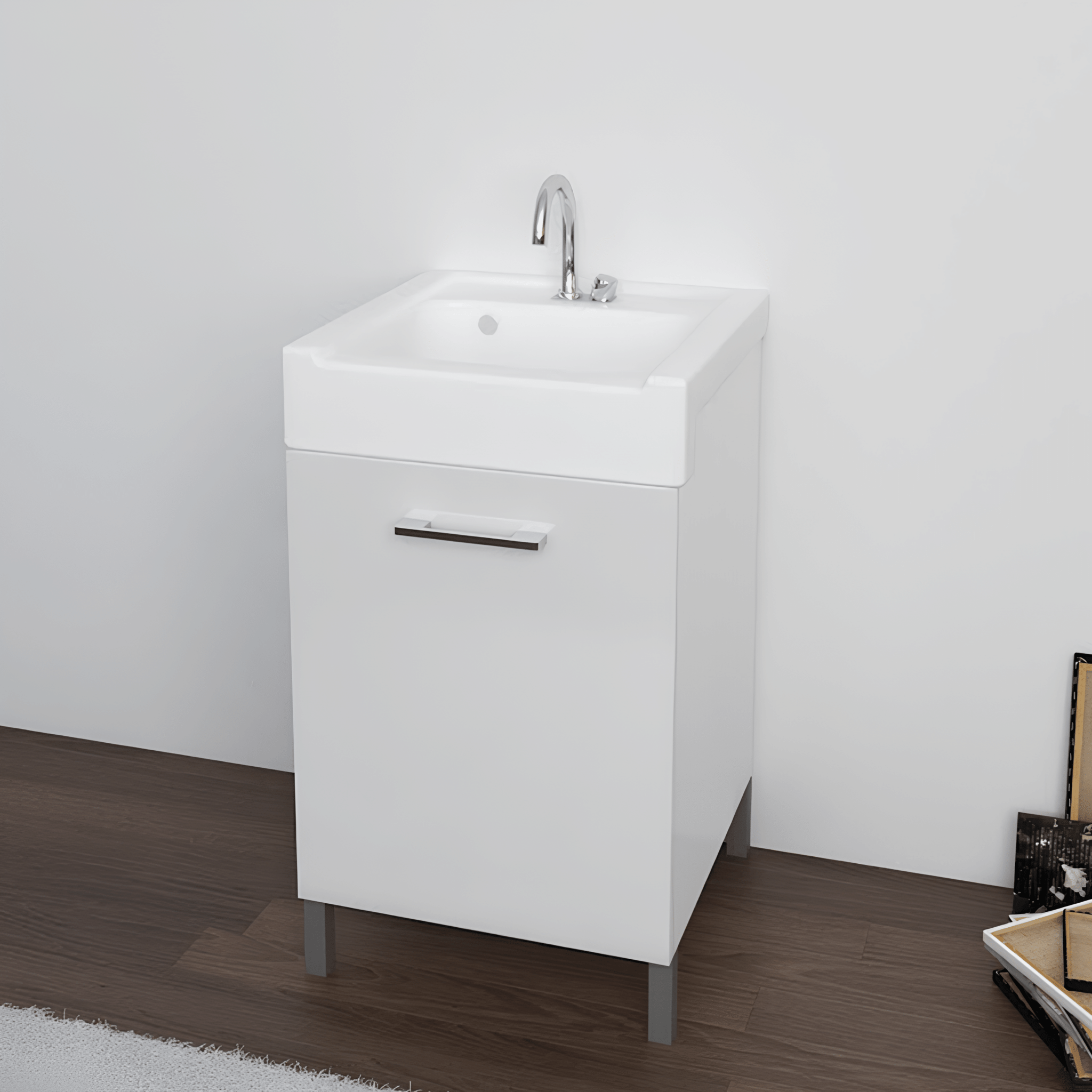 Lavatoio a Terra 50x50 Un'Anta Apertura a Sinistra Xilon "Lavarredo" Bianco Opaco/Bianco Lucido - Dabicasa