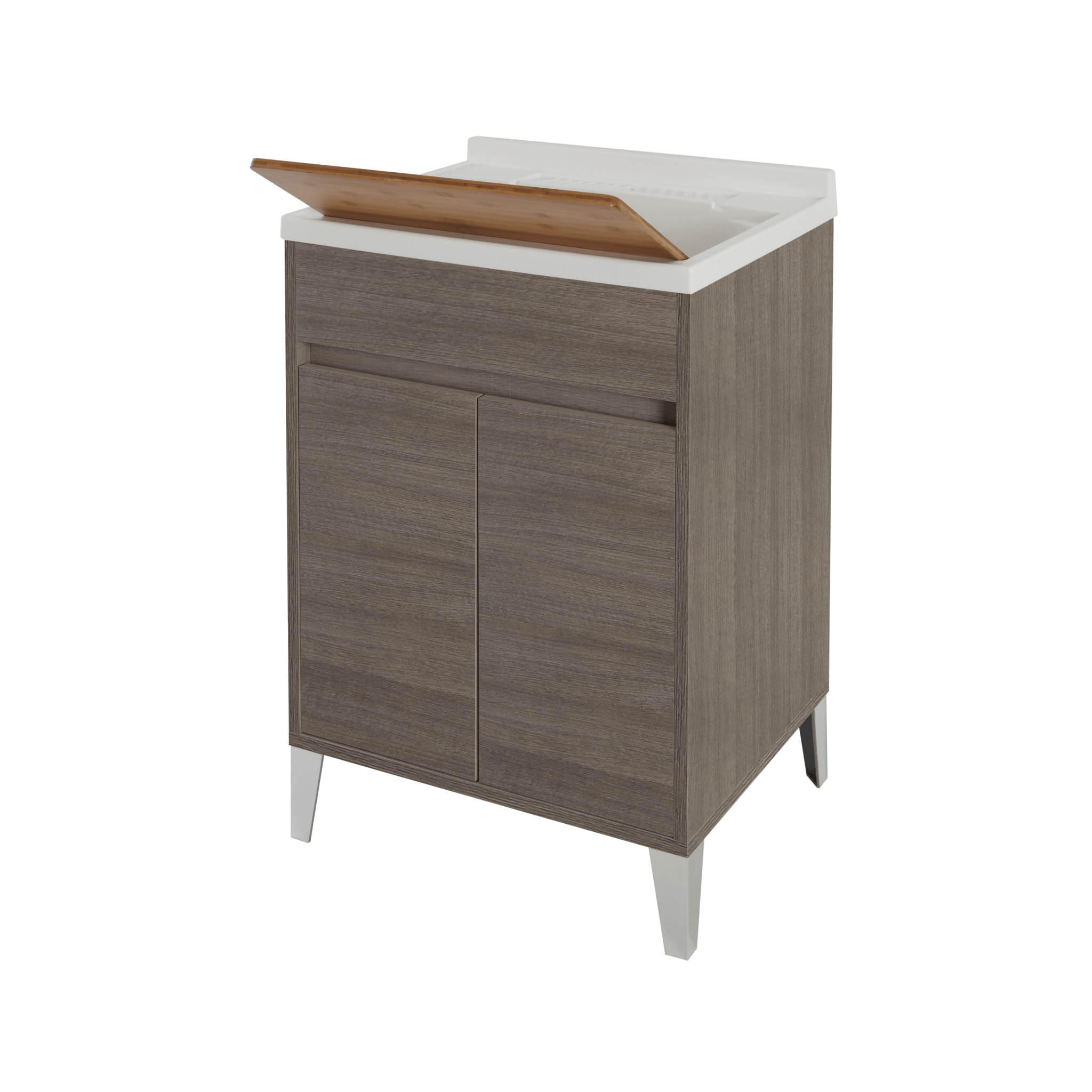 Lavatoio a Terra 60x50 Due Ante Con Vasca Sifone e Tavoletta In Legno Feridras "Mondo 2.0" Rovere Scuro - Dabicasa