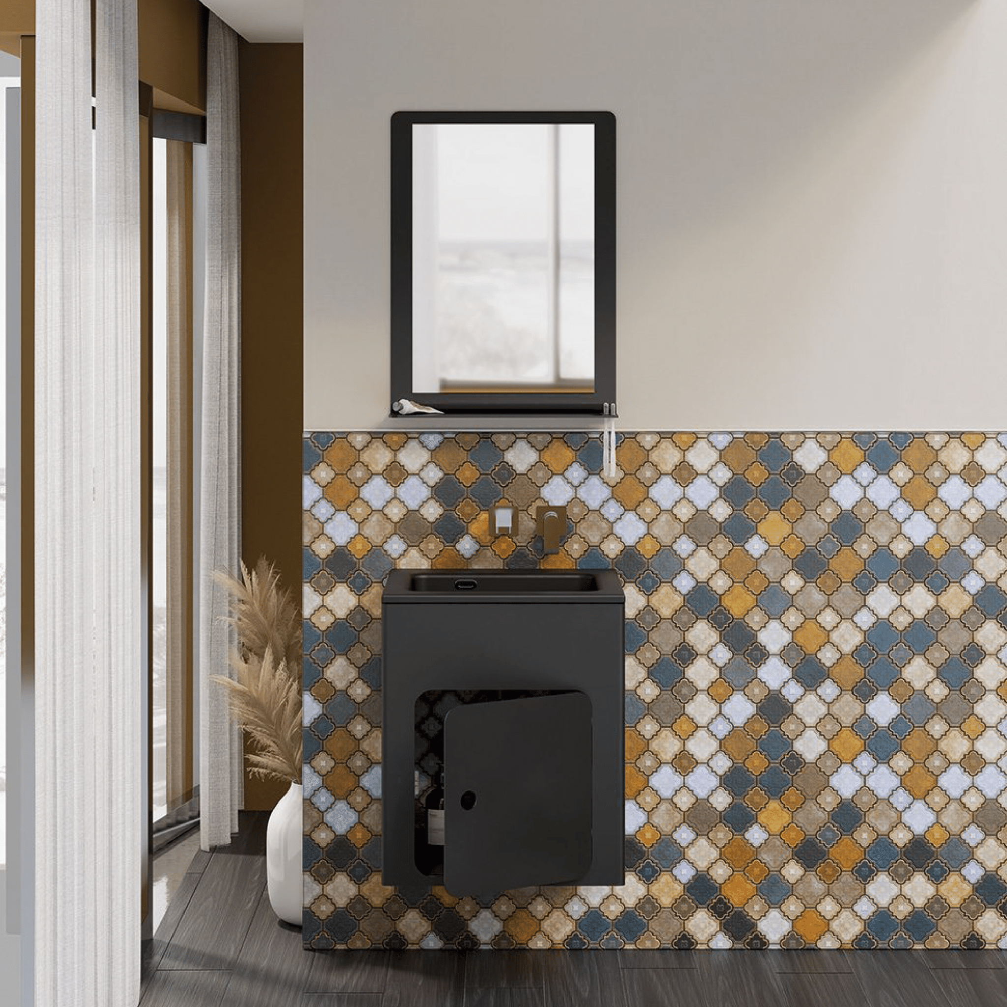 Lavatoio Sospeso Monoblocco 52x50 Un'Anta Con Vasca Xilon "Alluminium" - Dabicasa