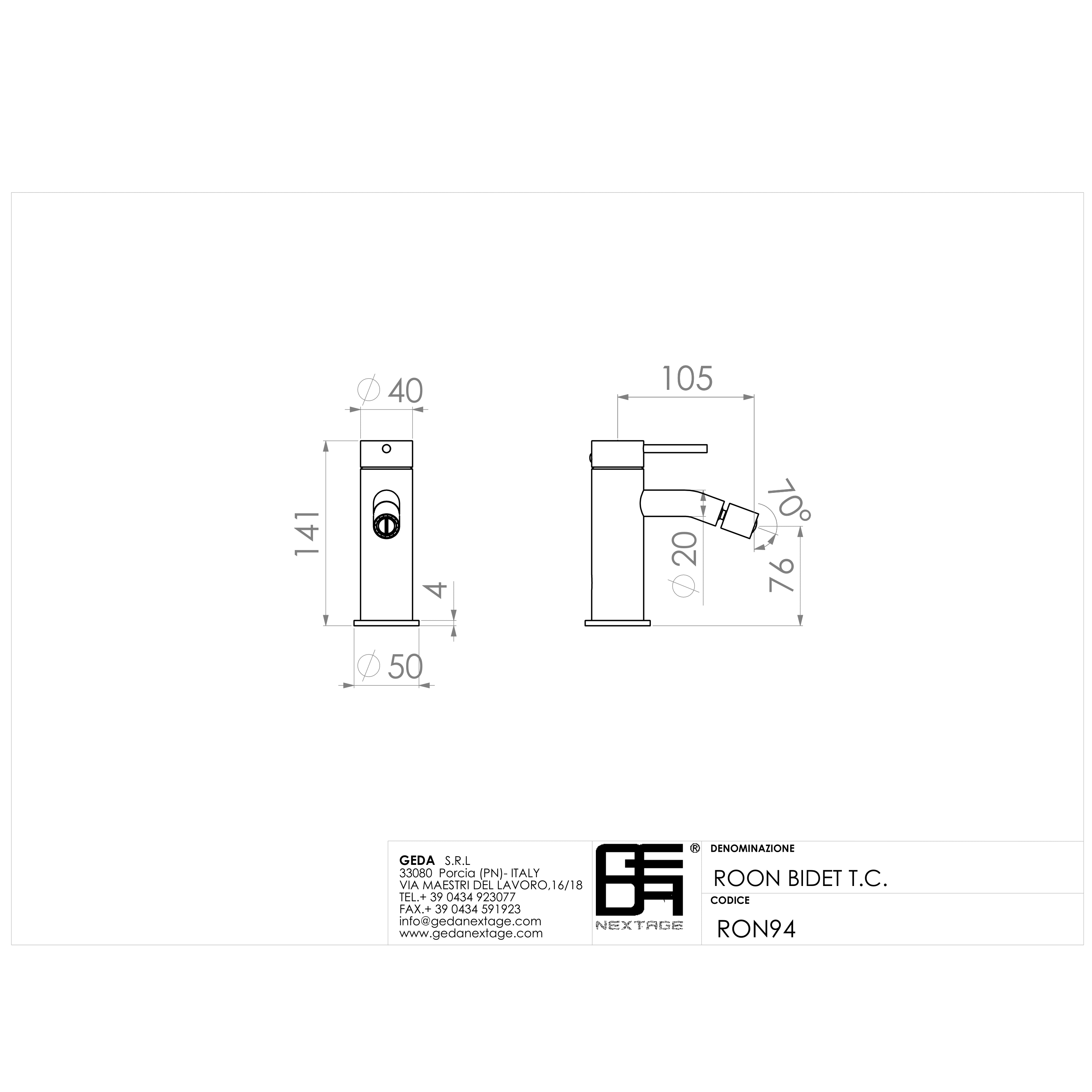 Miscelatore Bidet Monoforo Senza Scarico Geda "Roon" Cromo Lucido