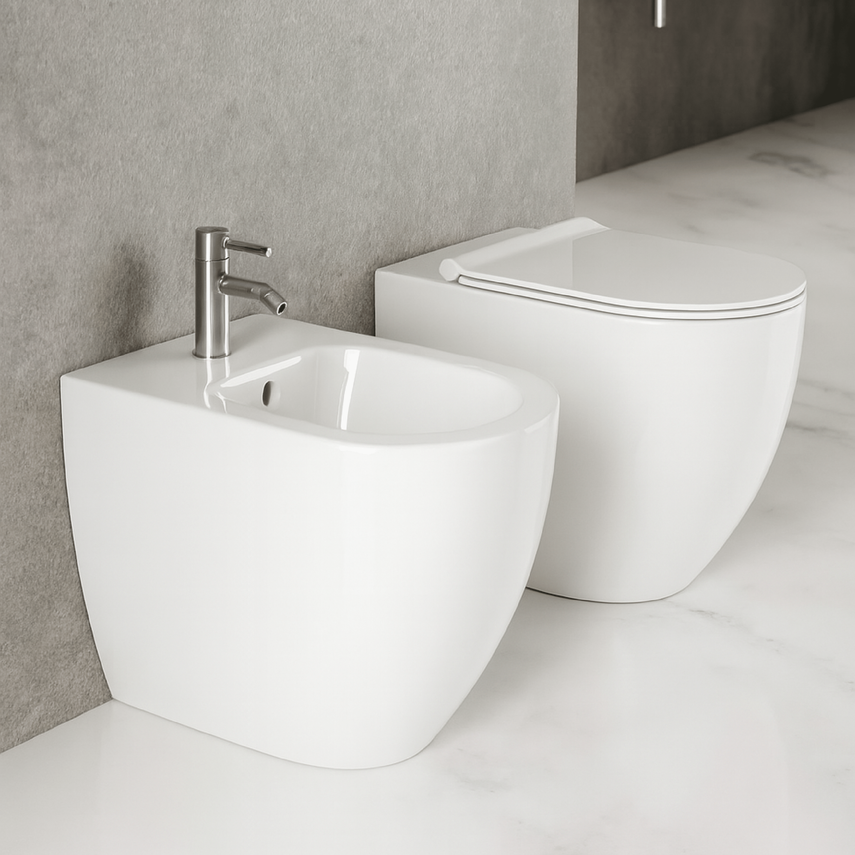 Coppia Di Sanitari a Terra Senza Brida Alice Ceramica "Form" Bianco Lucido