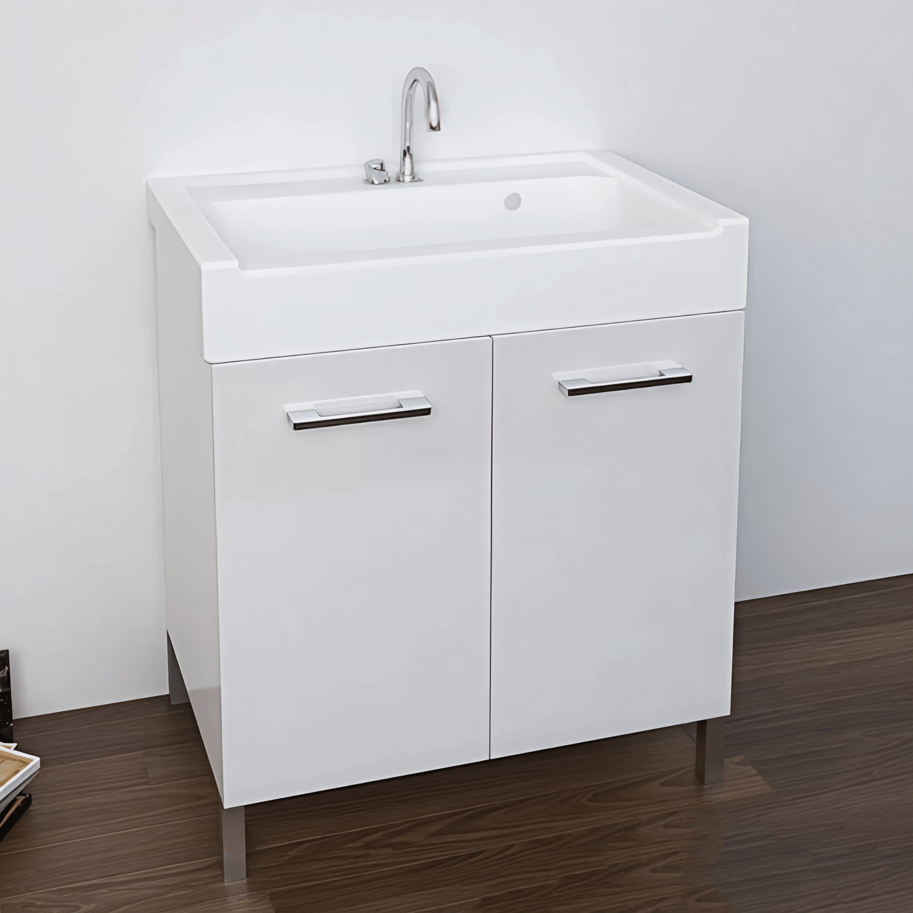 Lavatoio a Terra 75x50 Due Ante Con Vasca Xilon "Lavarredo" Bianco Lucido/Bianco Opaco