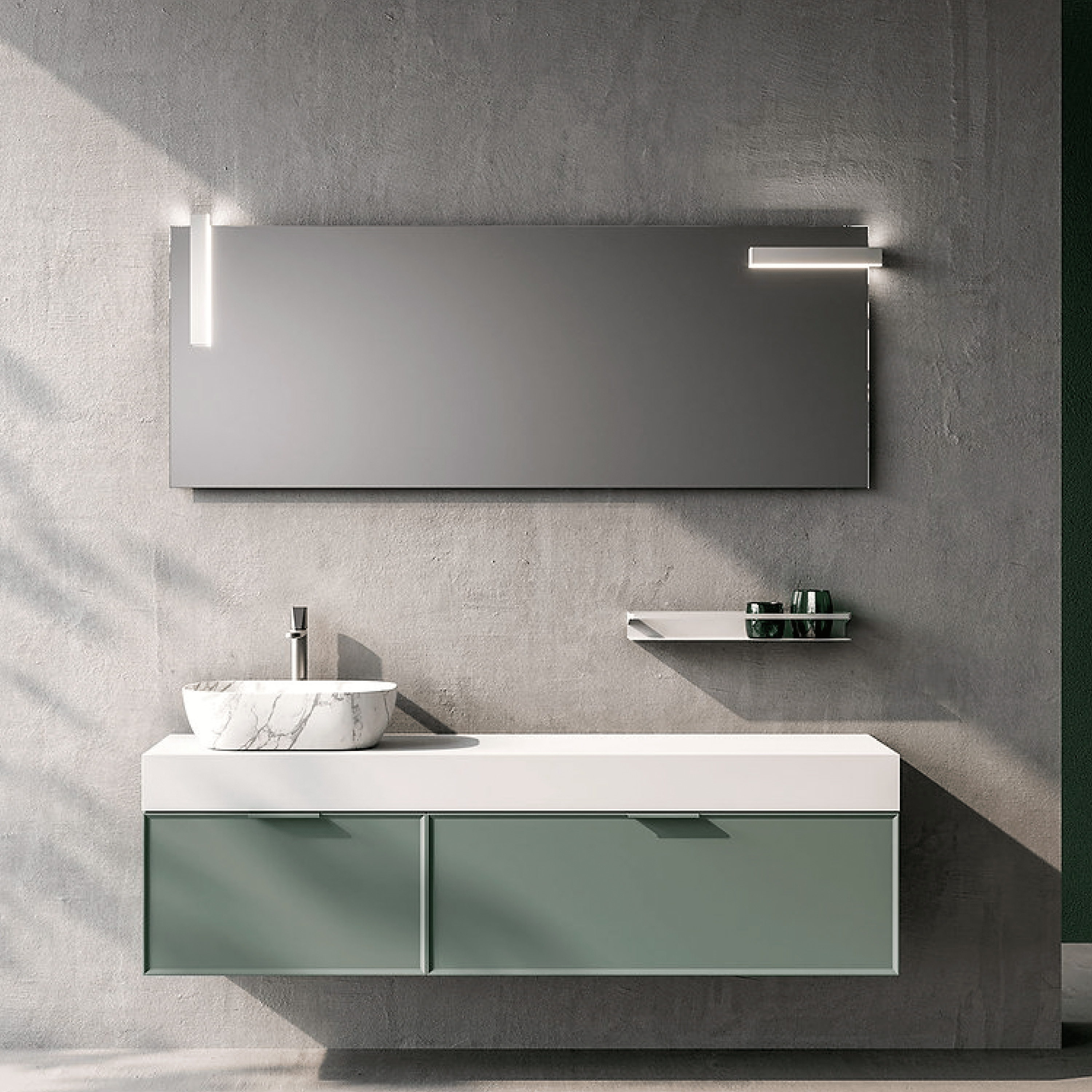 Mobile Bagno Sospeso 160 Cm Due Cassetti Top 160 Cm Specchio Con Doppia Lampada Led 160x60 Cm ItalBagno "Venus 103"