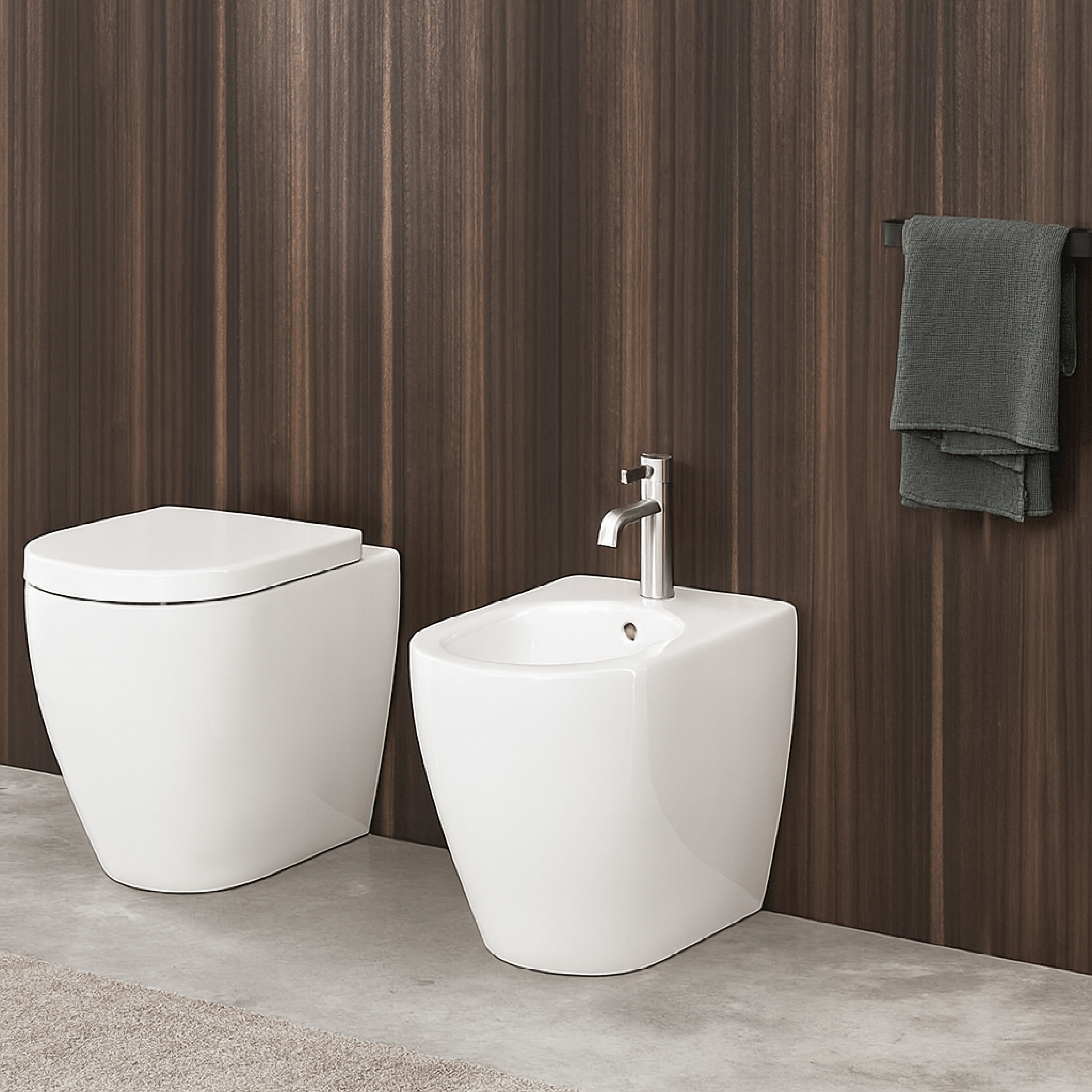 Coppia Di Sanitari a Terra Senza Brida Ceramica Cielo "Smile 53" Bianco Lucido