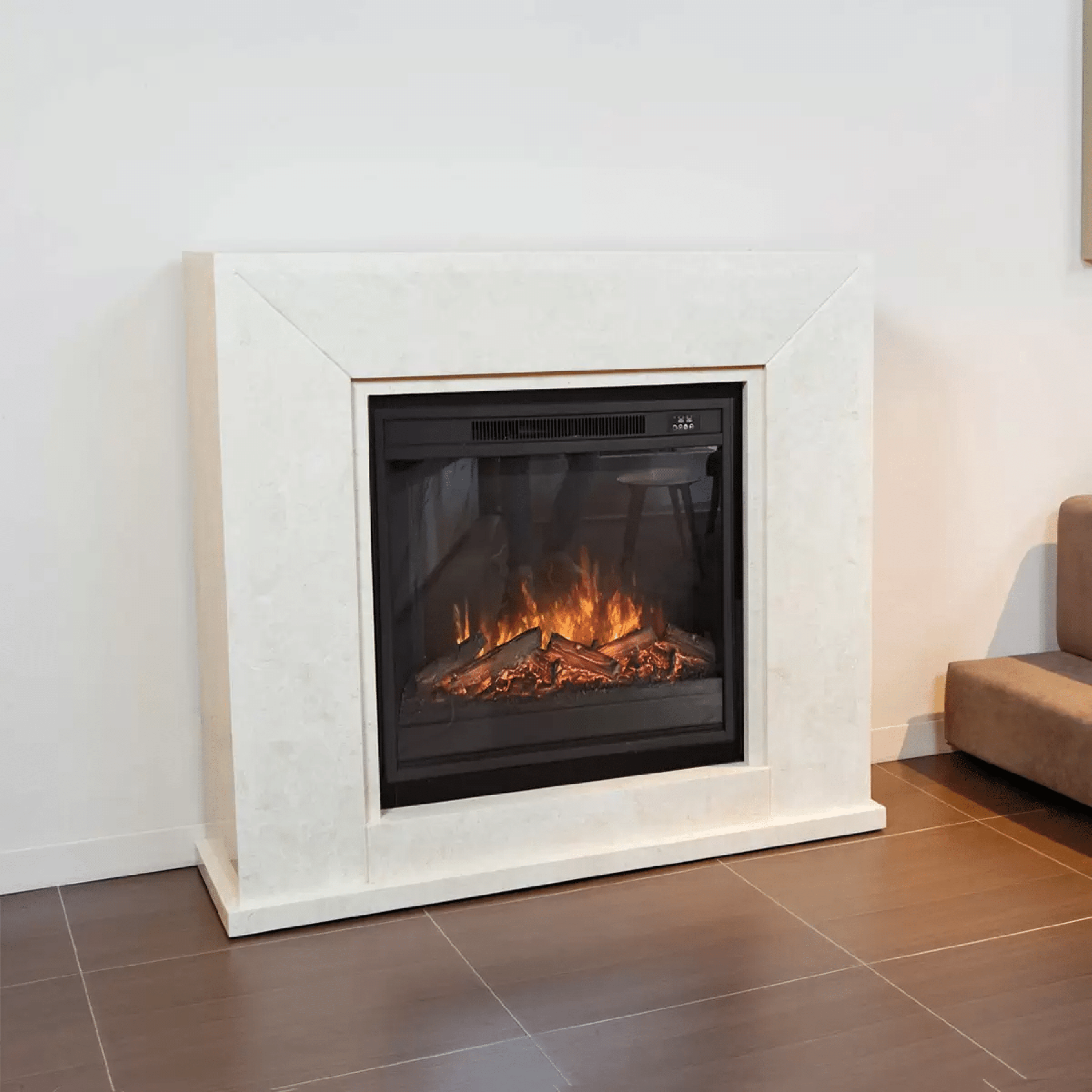 Camino Elettrico Completo D'Appoggio Da 120 Cm British Fire "Quadro" Bianco