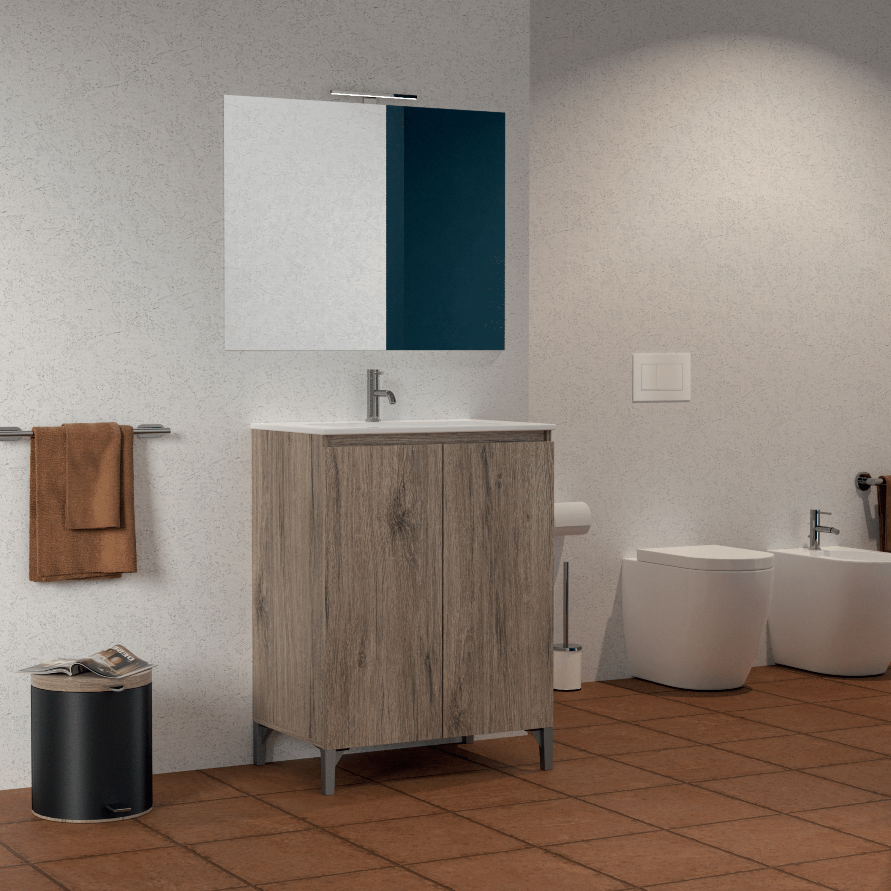 Mobile Bagno a Terra 120 Cm Due Ante Specchio Con Lampada Led 120x70 Cm Esseci Arredo Bagno "Alexa 120 Gola Ante"