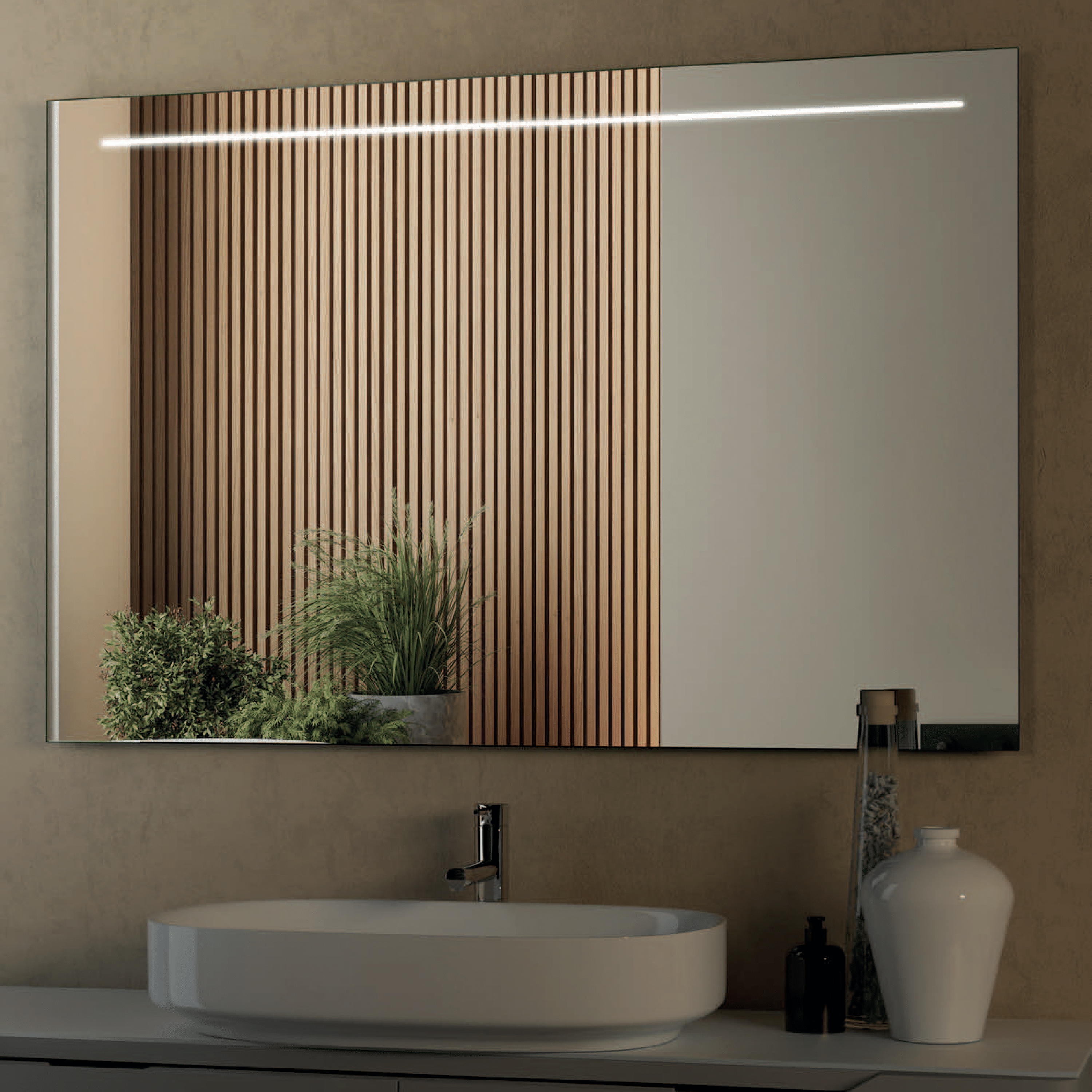 Specchio Rettangolare Illuminazione Frontale 100x70 Con Placchette In Metallo "Ecolux"