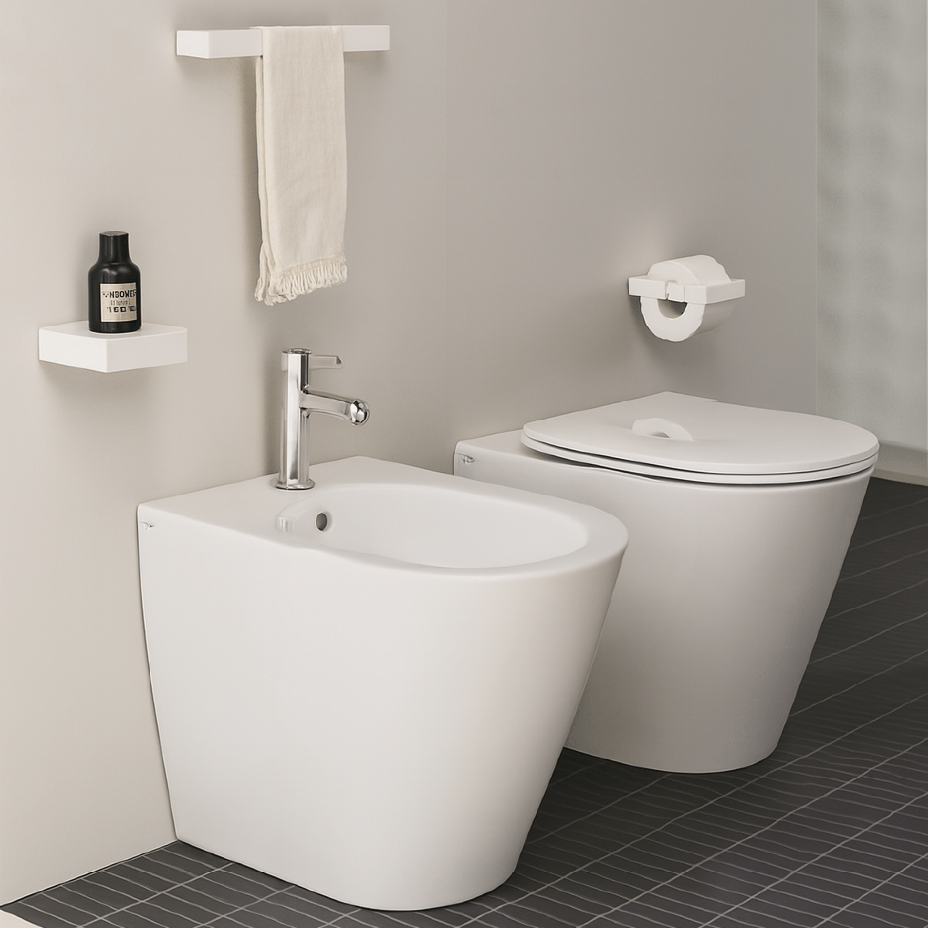 Coppia Di Sanitari a Terra Senza Brida Ceramica Cielo "Mare" Bianco Lucido