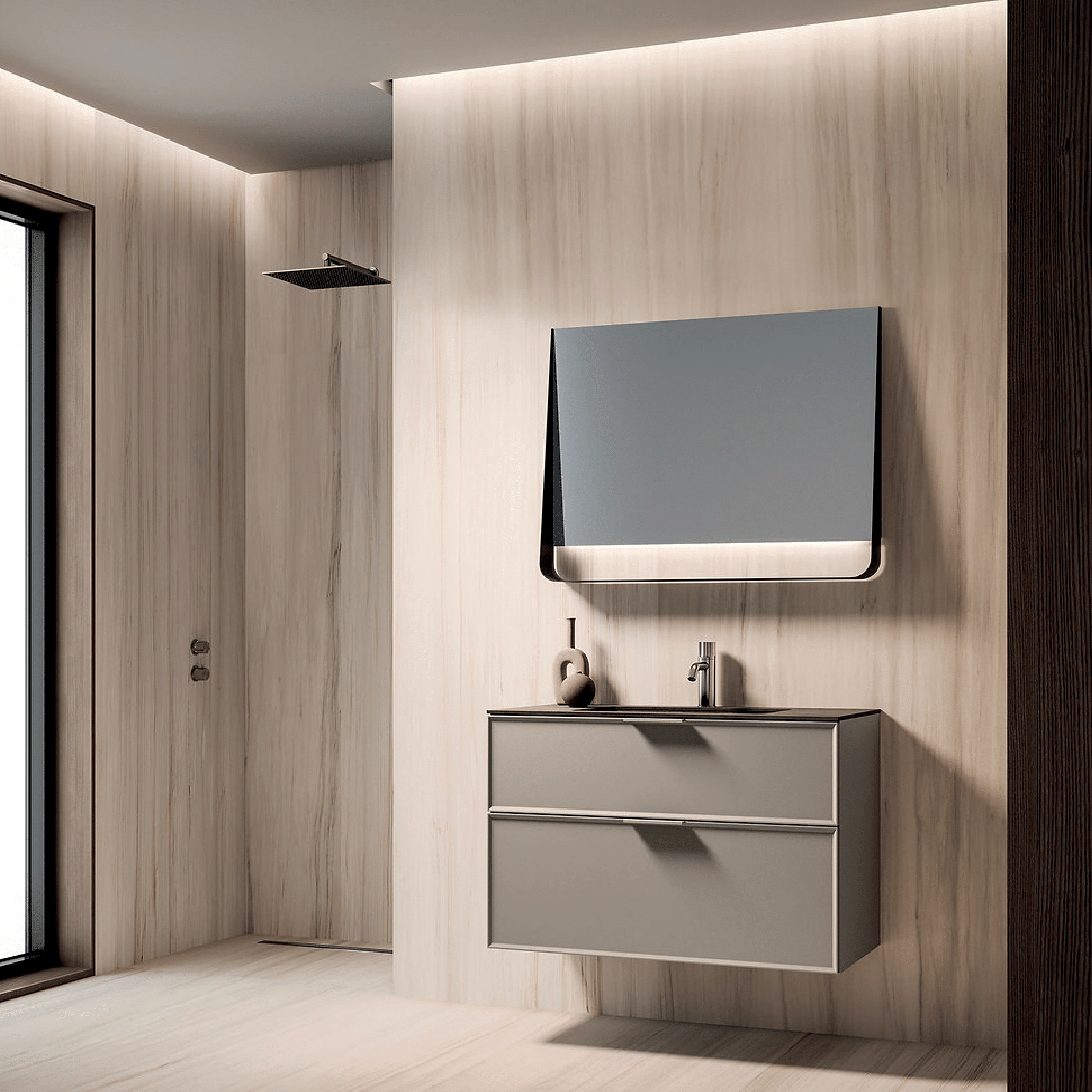 Mobile Bagno Sospeso 100 Cm Due Cassetti Specchio Con Lampada Led 90x70 Cm ItalBagno "Venus 108"