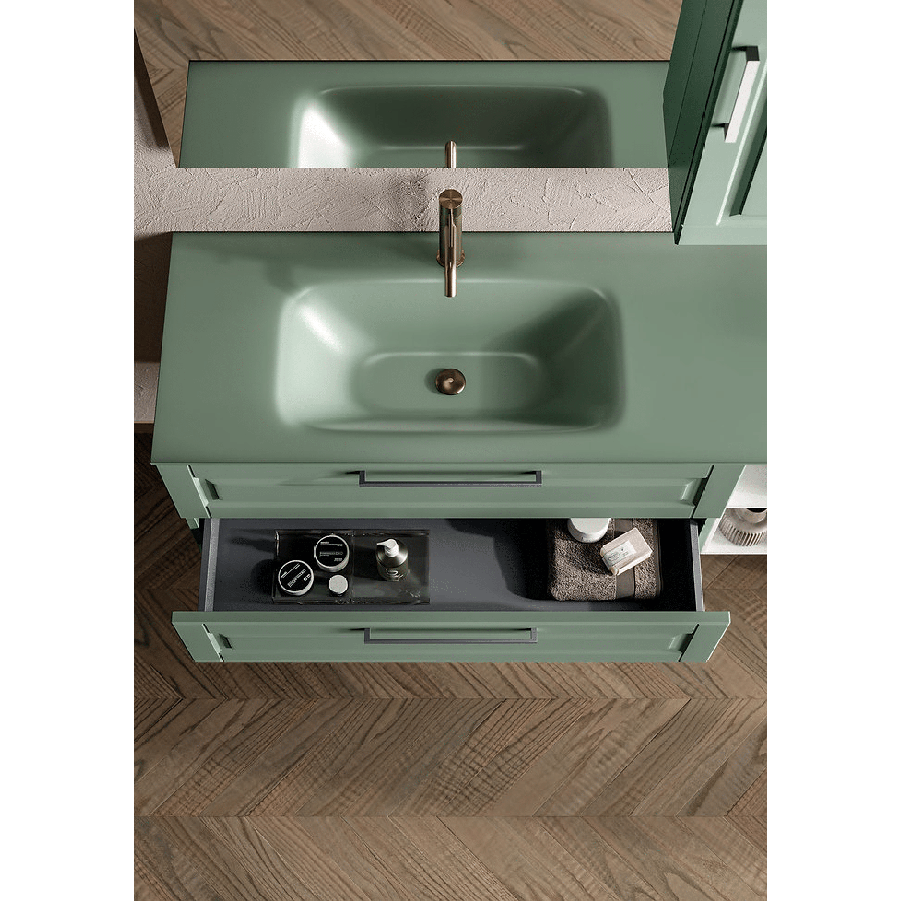 Mobile Bagno Sospeso 120 Cm Due Cassetti Con Vano a Giorno Specchio Con Lampada Led e Pensile 80x78 Cm ItalBagno "Quadra 141"