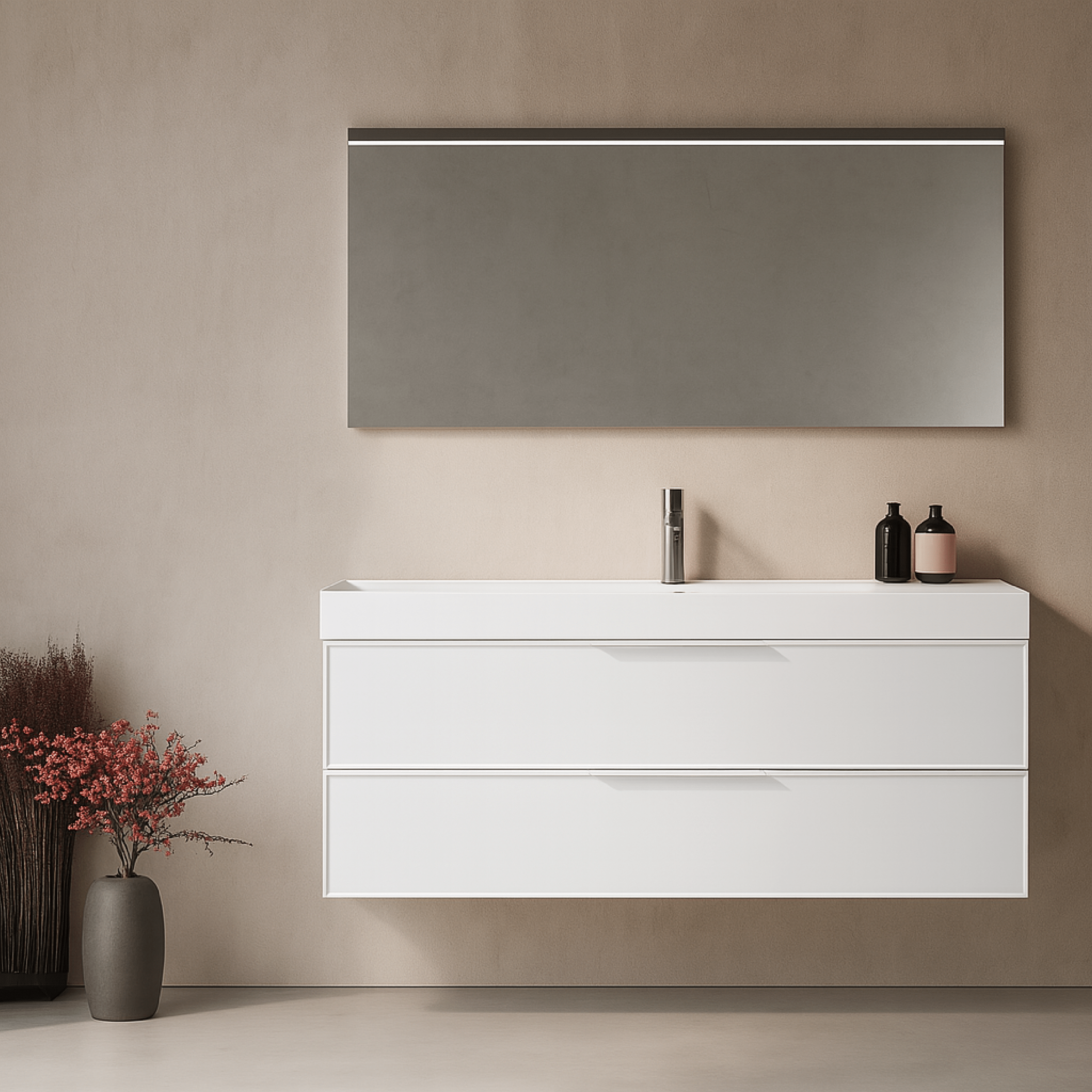 Mobile Bagno Sospeso 120 Cm Due Cassetti Specchio Con Lampada Led Frontale 60x120 Cm ItalBagno "Venus VE62"