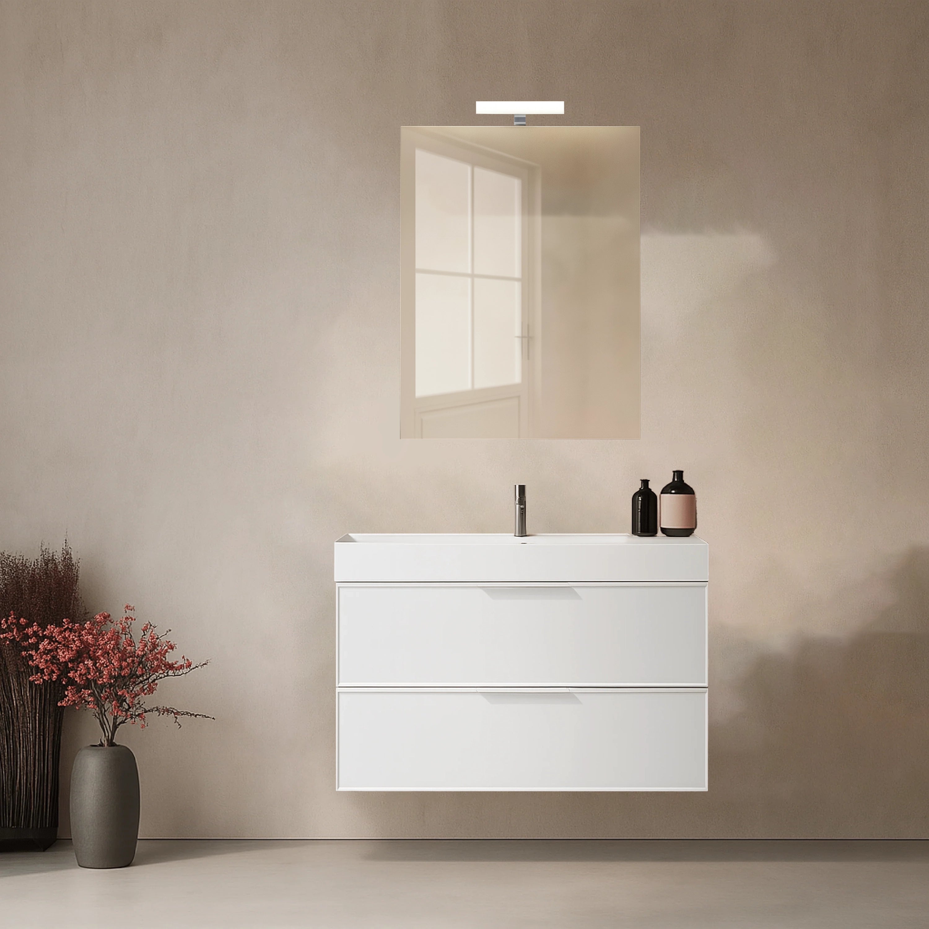 Mobile Bagno Sospeso 80 Cm Due Cassetti Specchio Con Lampada Led 60x80 Cm ItalBagno "Venus VE62"