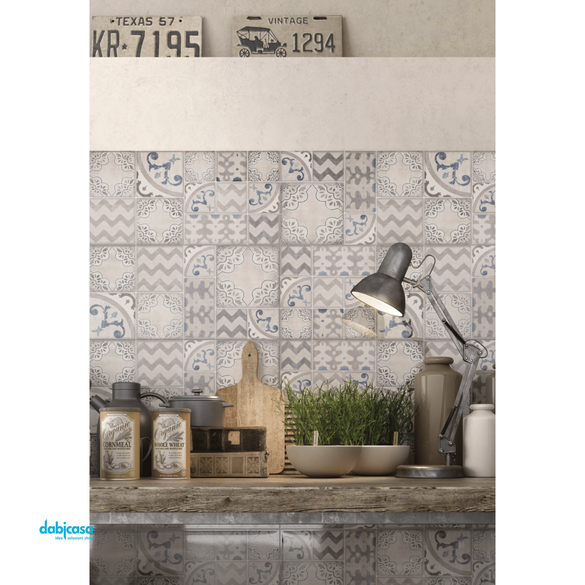 Marazzi "Pottery" Decoro Azulejo Silver/Slate Rett.25x76 - Dabicasa