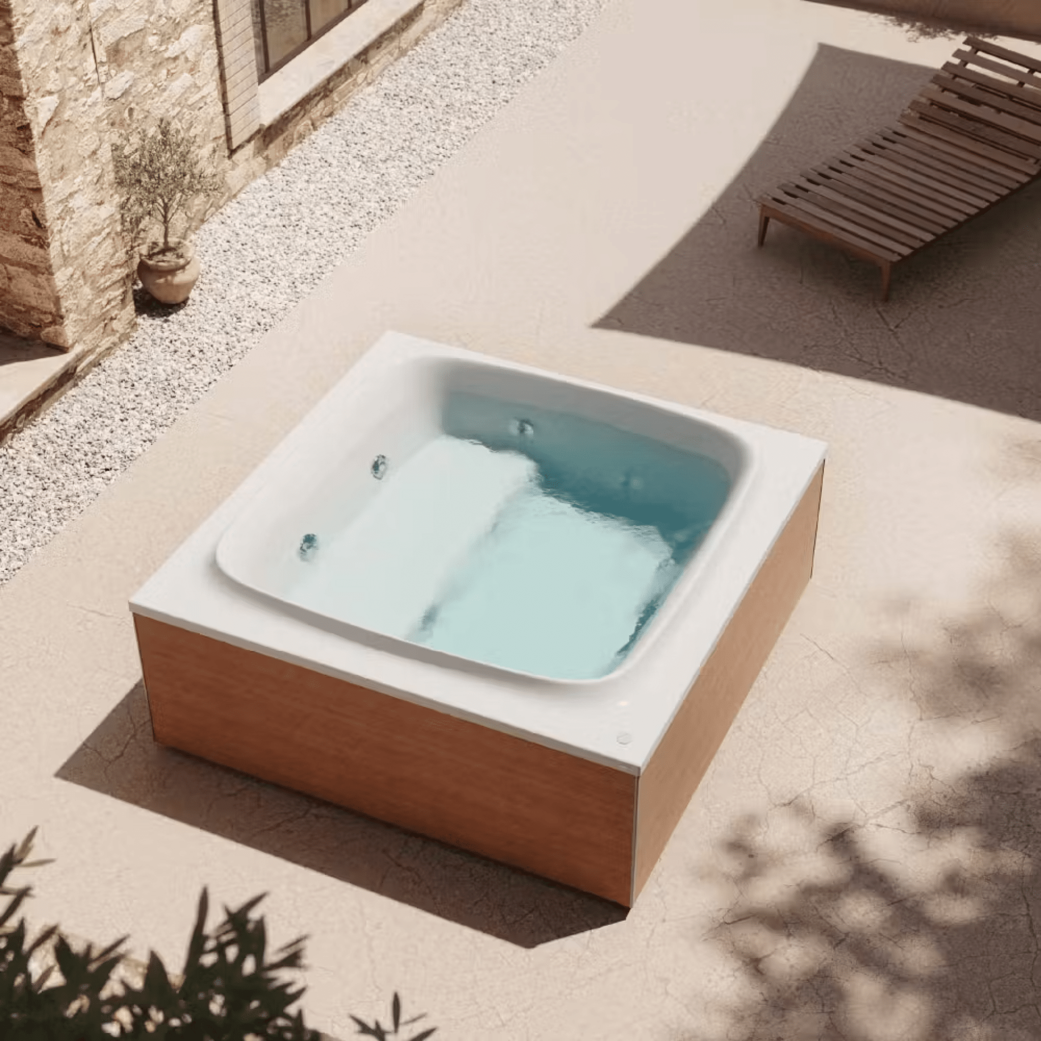 Mini Piscina Idromassaggio Da Esterno 190x190 Jacuzzi "SkyLounge" Porcellana/Wood Teak - Dabicasa
