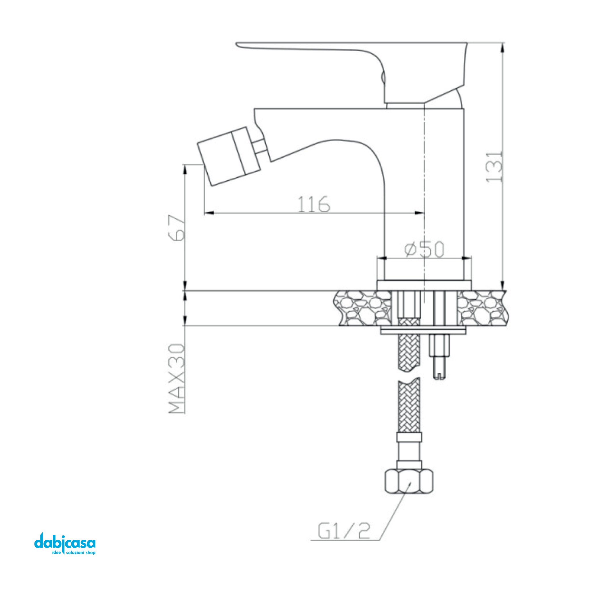 Miscelatore Bidet "Flat" Cromo Lucido Con Scarico Click - Clack - Dabicasa