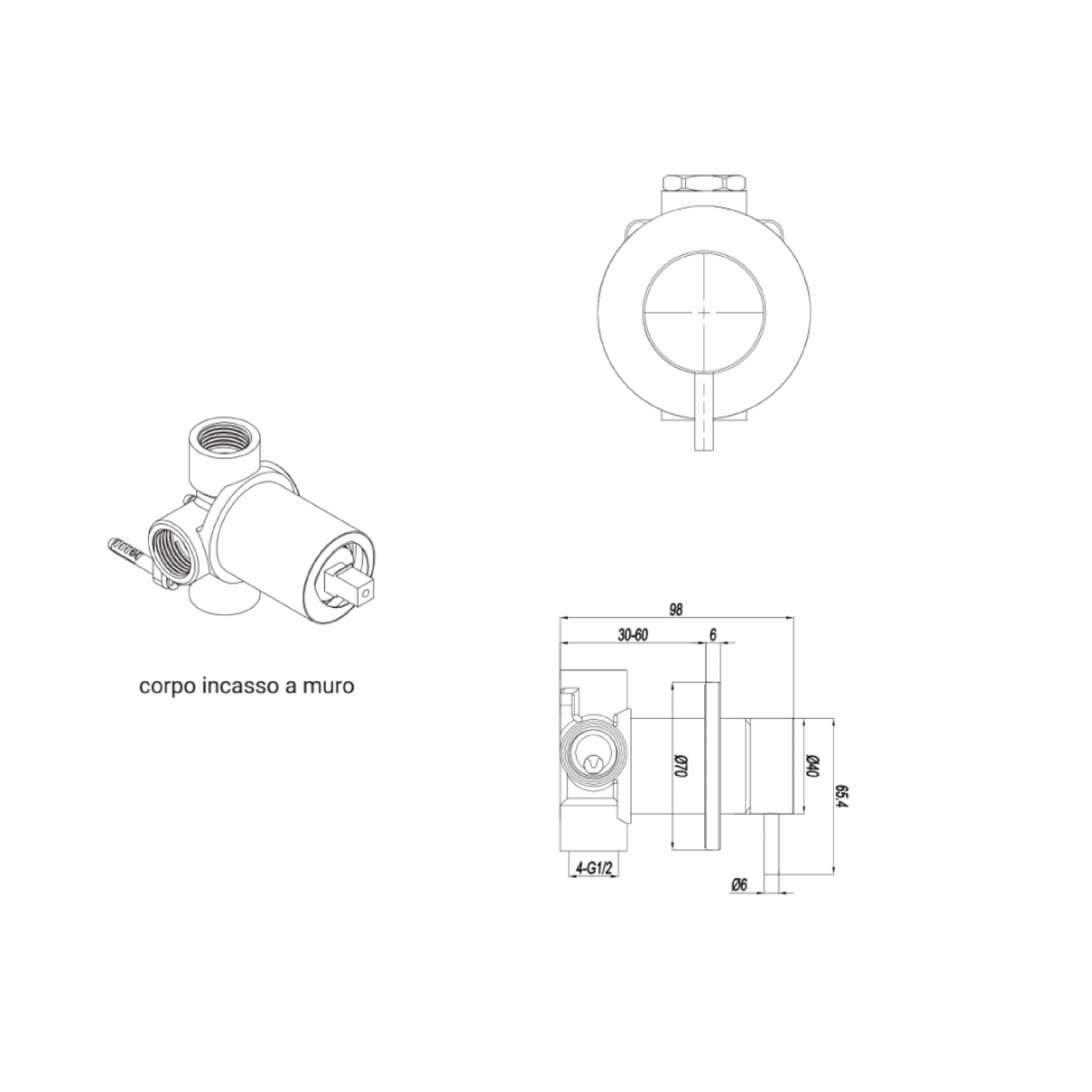 Miscelatore Doccia Ad Incasso Con Deviatore a 1 Via "Steel" Inox Spazzolato - Dabicasa