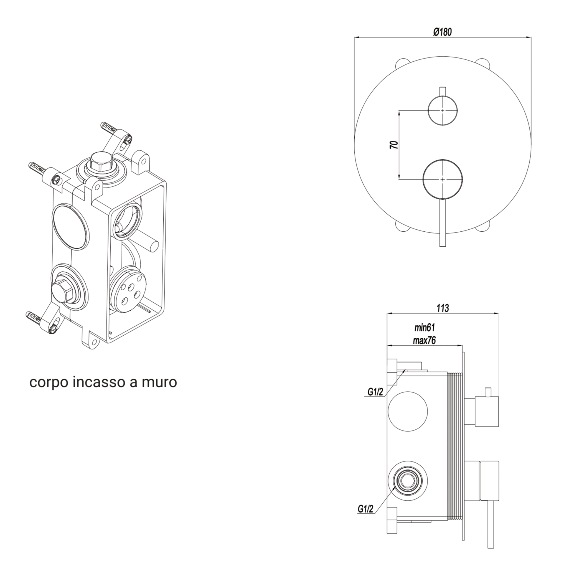 Miscelatore Doccia Ad Incasso Con Deviatore a 2 Vie "Steel" Inox Spazzolato - Dabicasa
