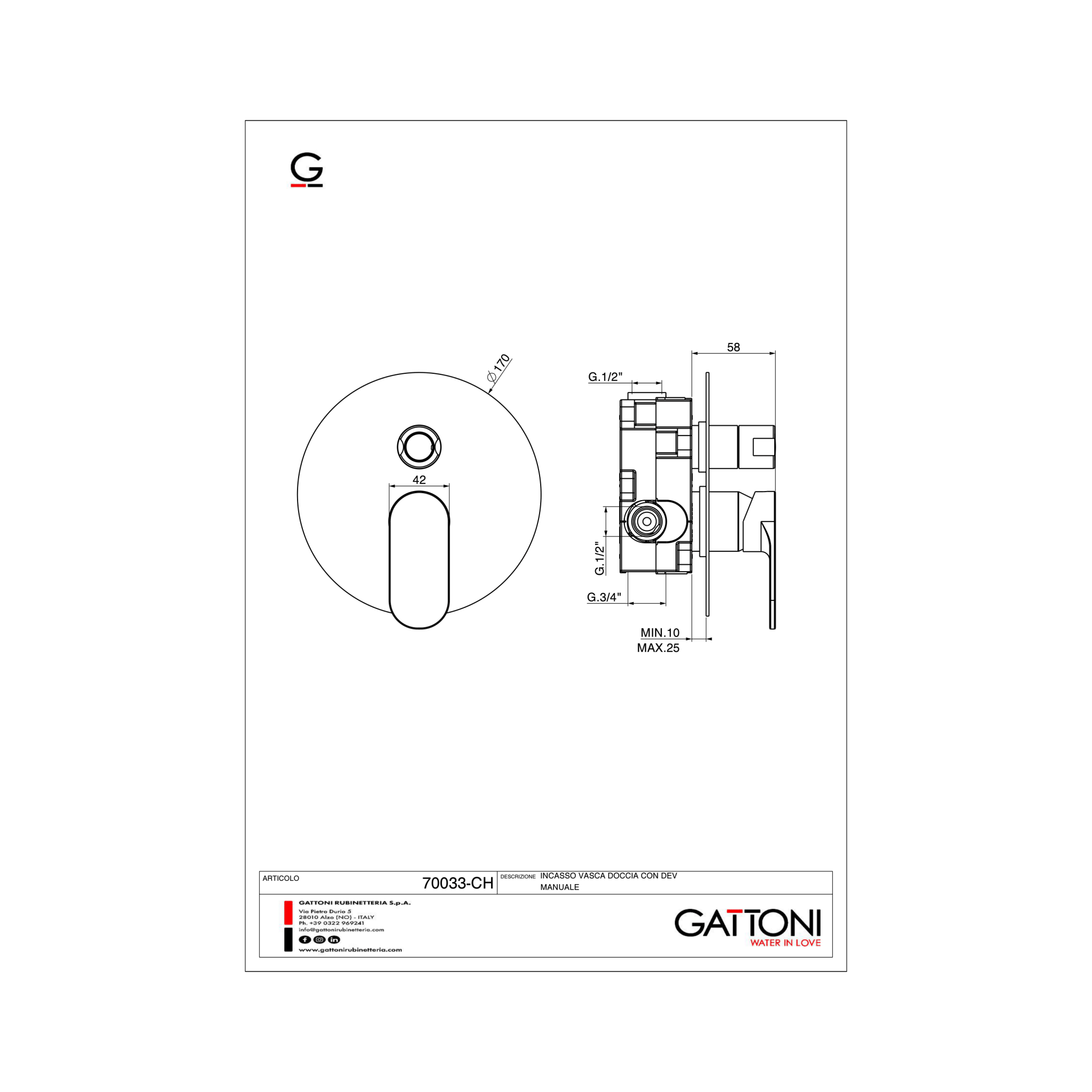 Miscelatore Doccia Ad Incasso Con Deviatore Manuale a 2 Vie Gattoni Rubinetteria "H2OMIX 7000" Bianco Opaco - Dabicasa