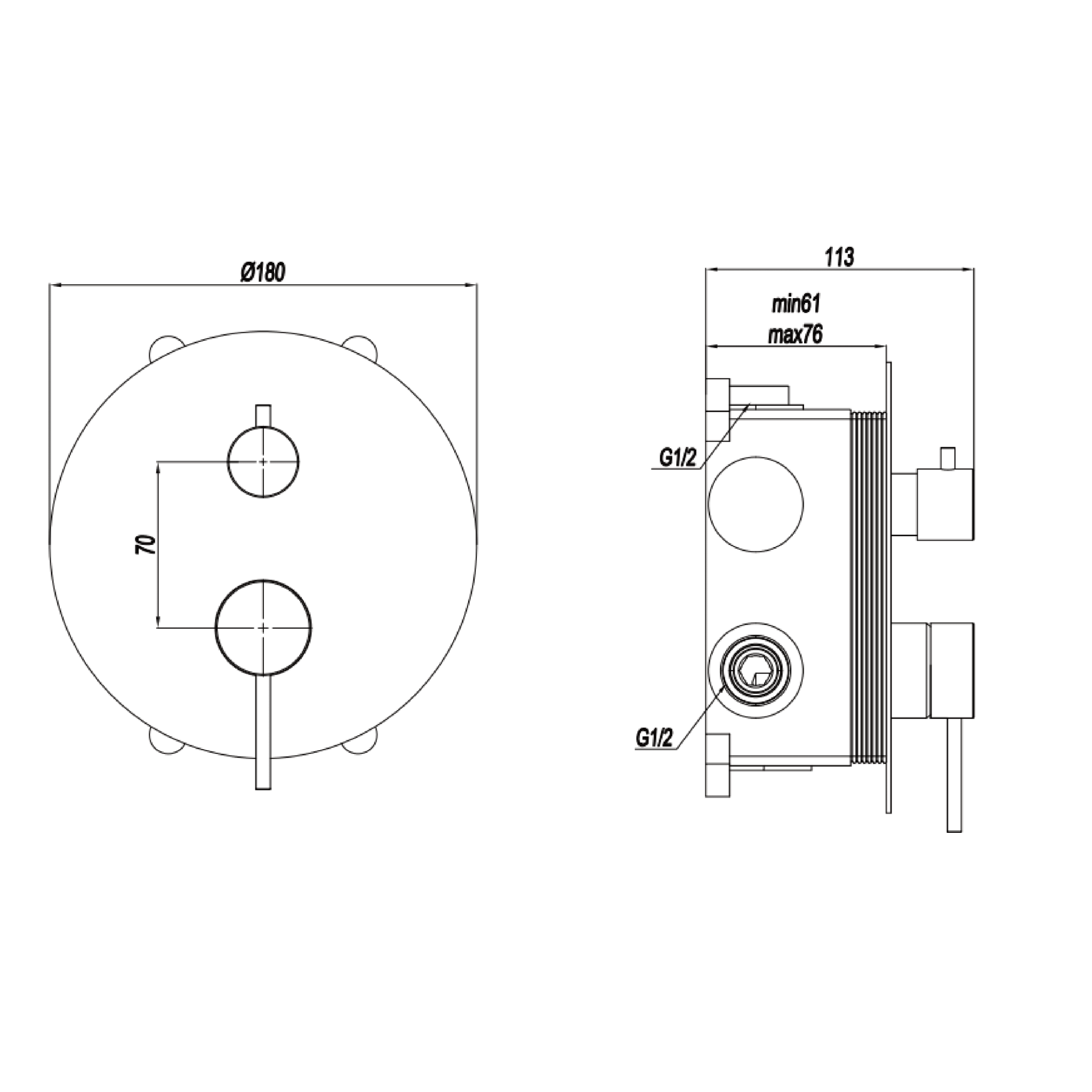 Miscelatore Doccia Da Incasso Con Deviatore a Due Uscite "Steel" Inox 316L Spazzolato - Dabicasa