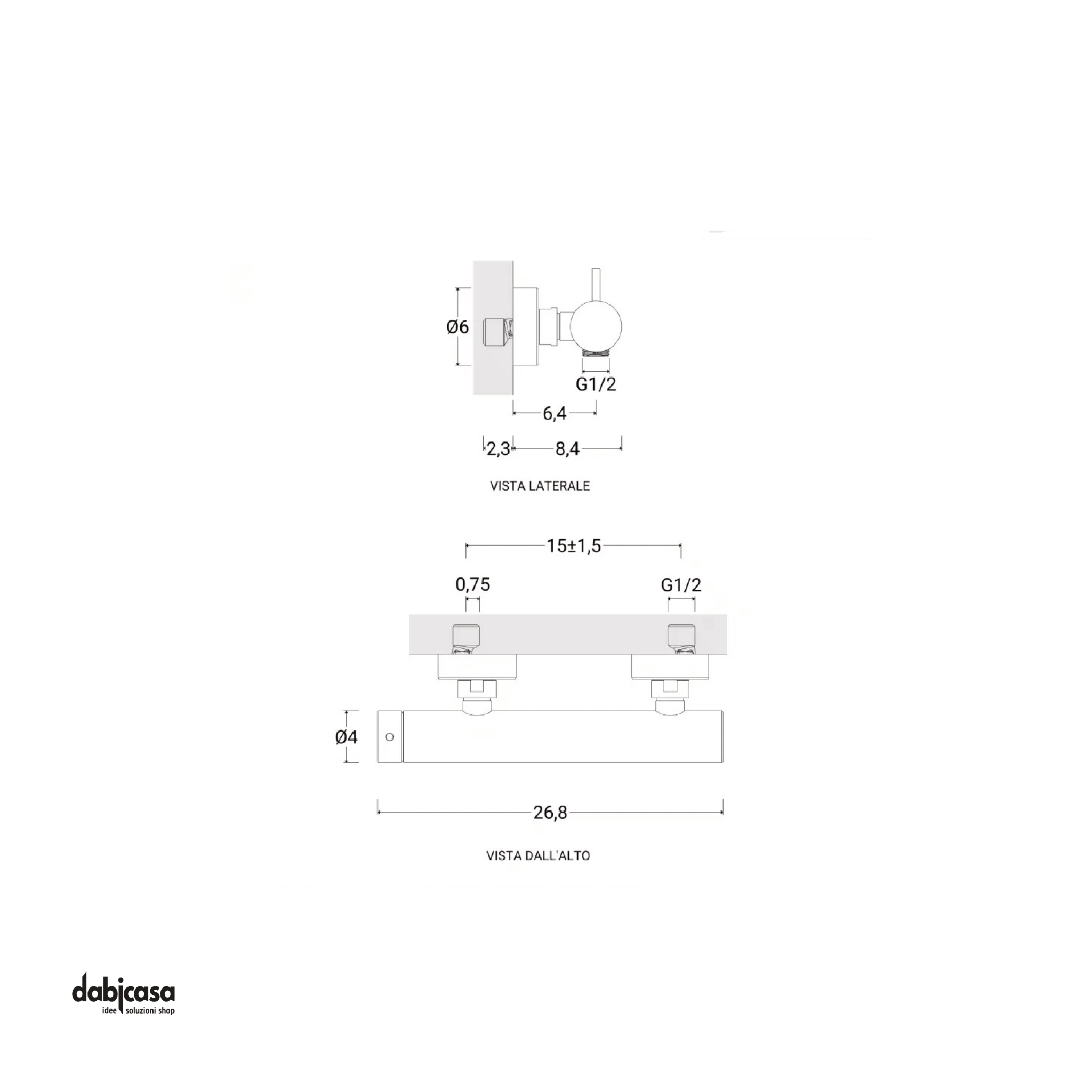 Miscelatore Doccia Esterno "Steel" Monocomando Termostatico In Acciaio Inox 316L Spazzolato - Dabicasa