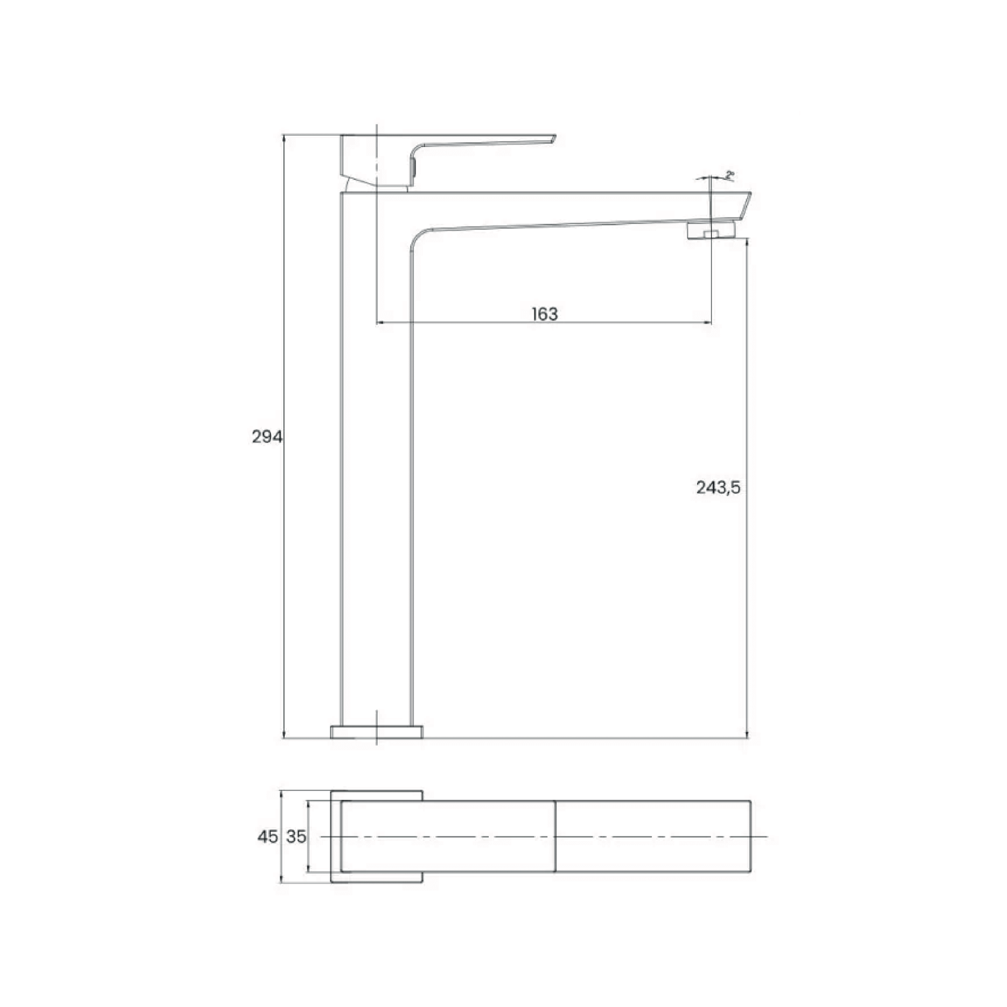 Miscelatore Lavabo Alto Completo Di Piletta Click - Clack Feridras "Quatra" Nero Opaco - Dabicasa