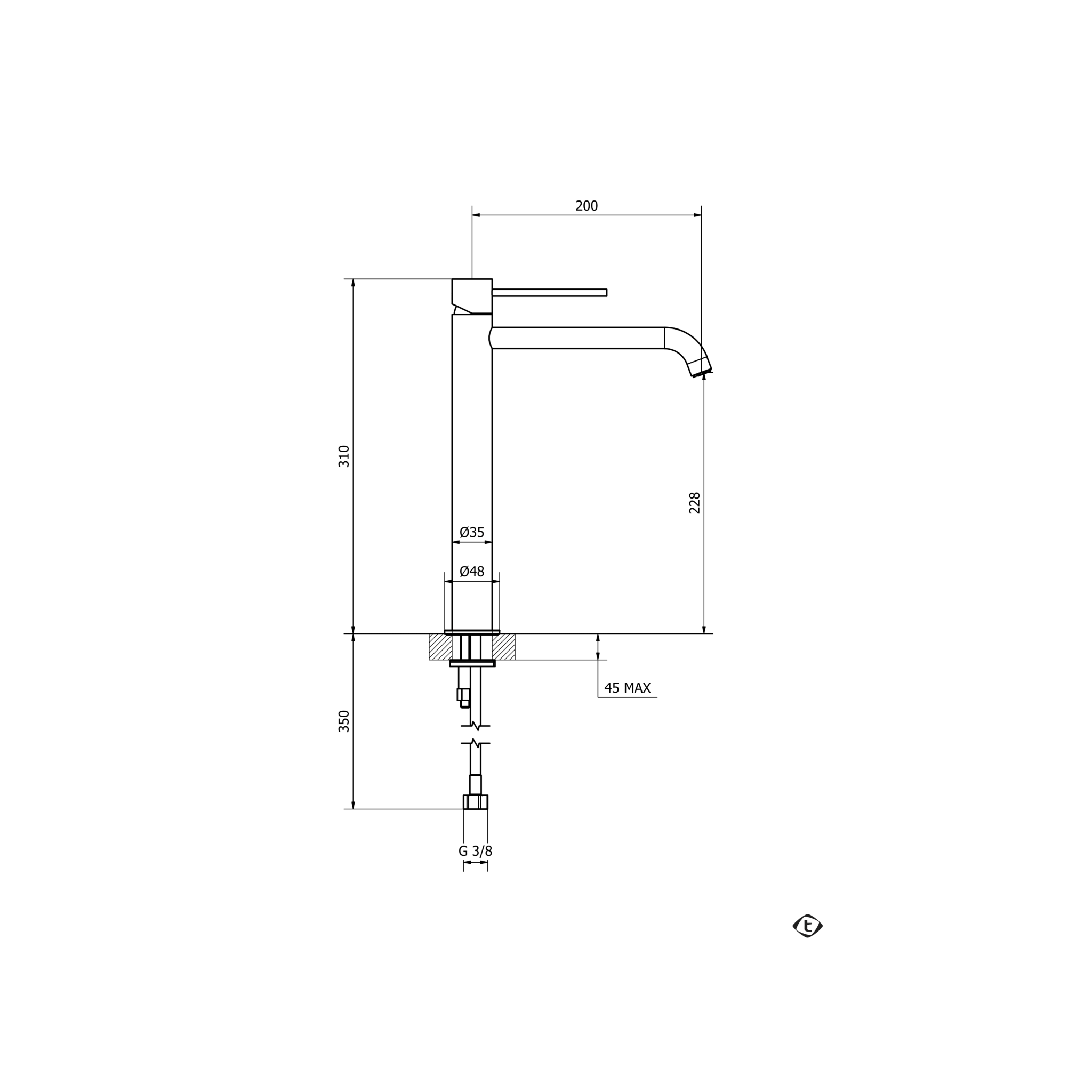 Miscelatore Lavabo Alto Con Scarico Teorema Rubinetteria "Jabil 25" Nero Opaco - Dabicasa