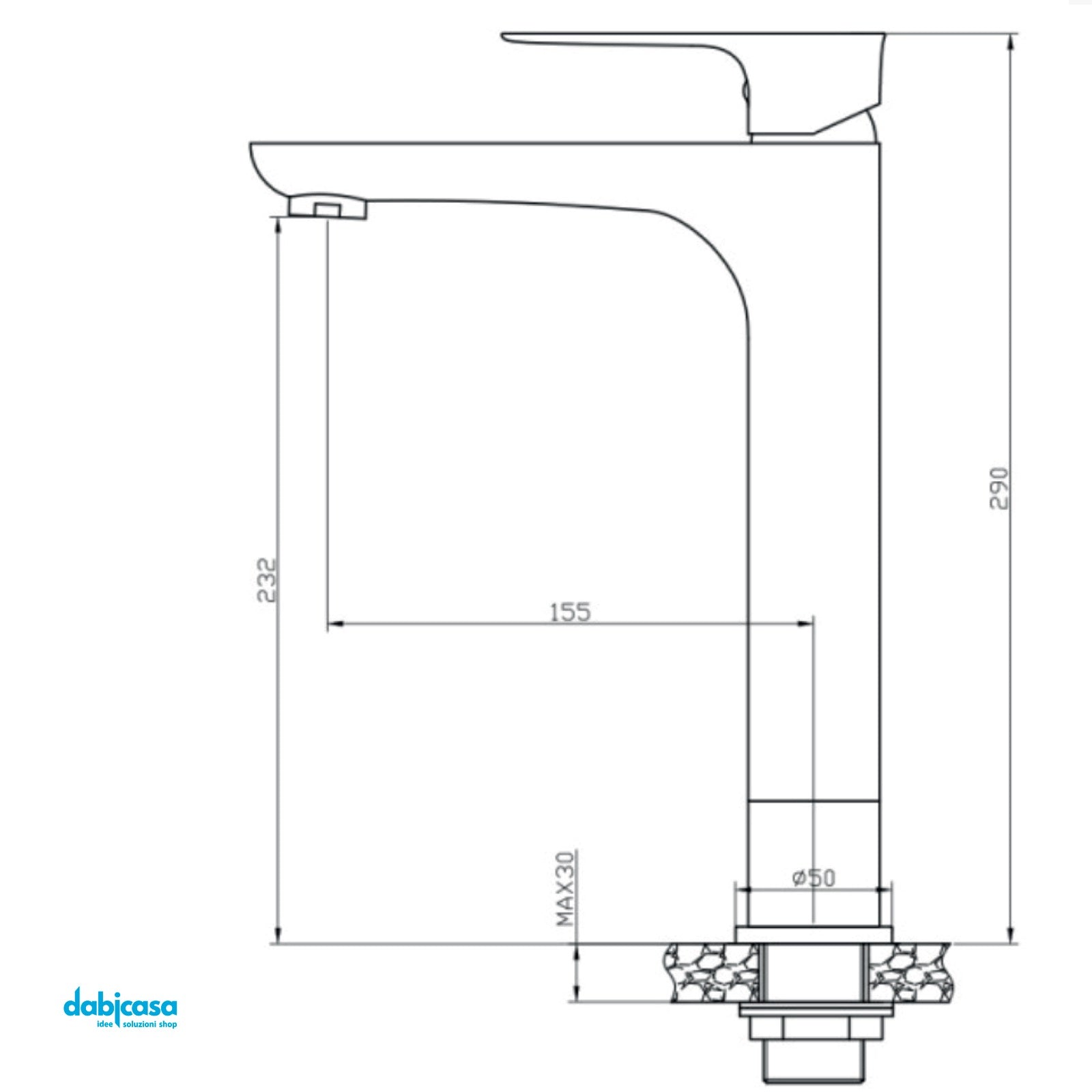 Miscelatore Lavabo Alto "Flat" Cromo Lucido Con Scarico Click - Clack - Dabicasa