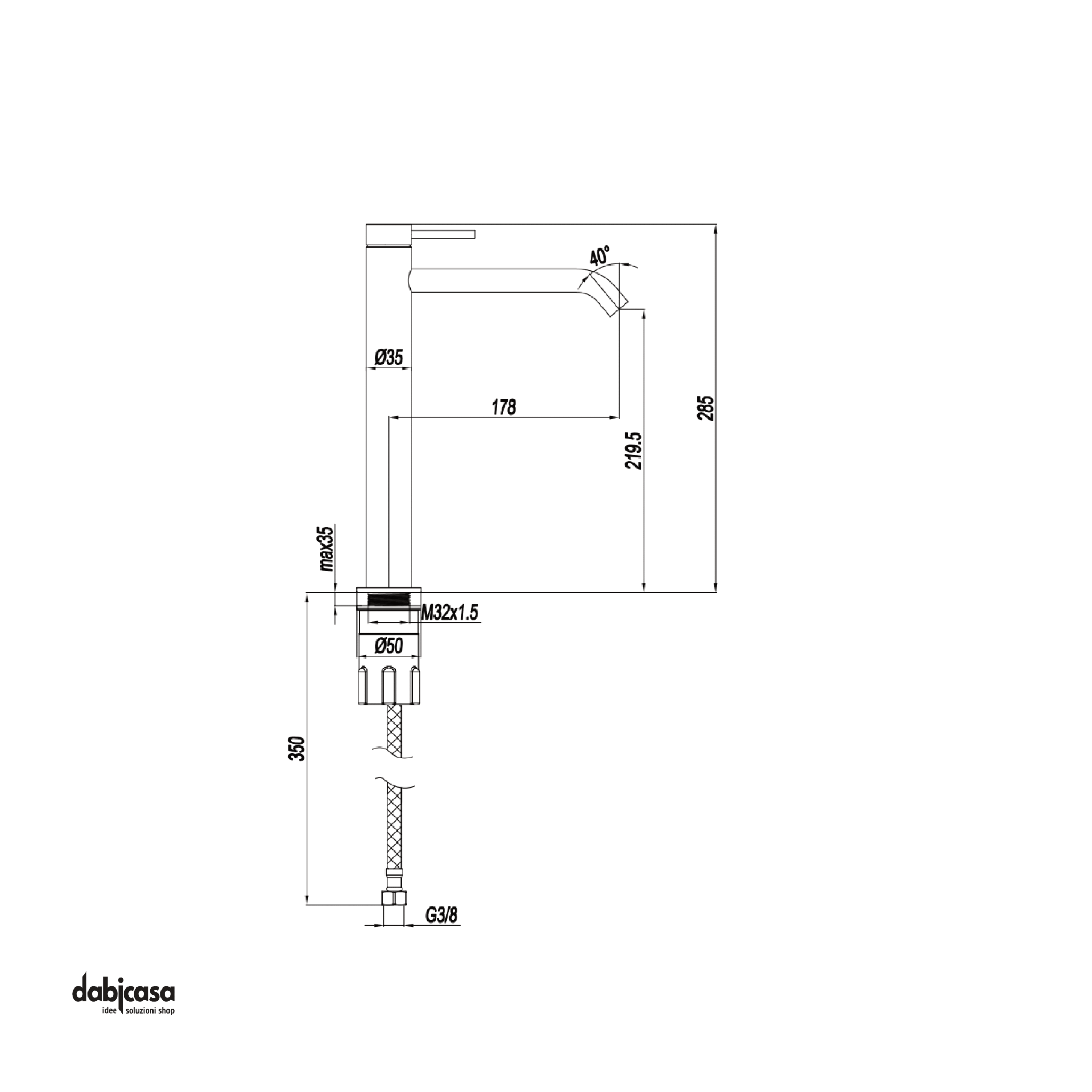 Miscelatore Lavabo Alto "Rè" Finitura Inox Spazzolato - Dabicasa