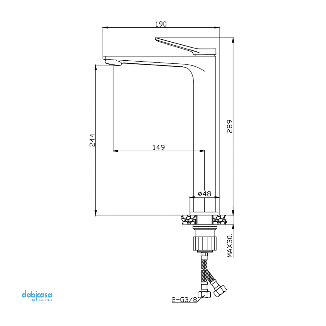 Miscelatore Lavabo Alto "Up" In Ottone Finitura Cromo Lucido S/Scarico - Dabicasa