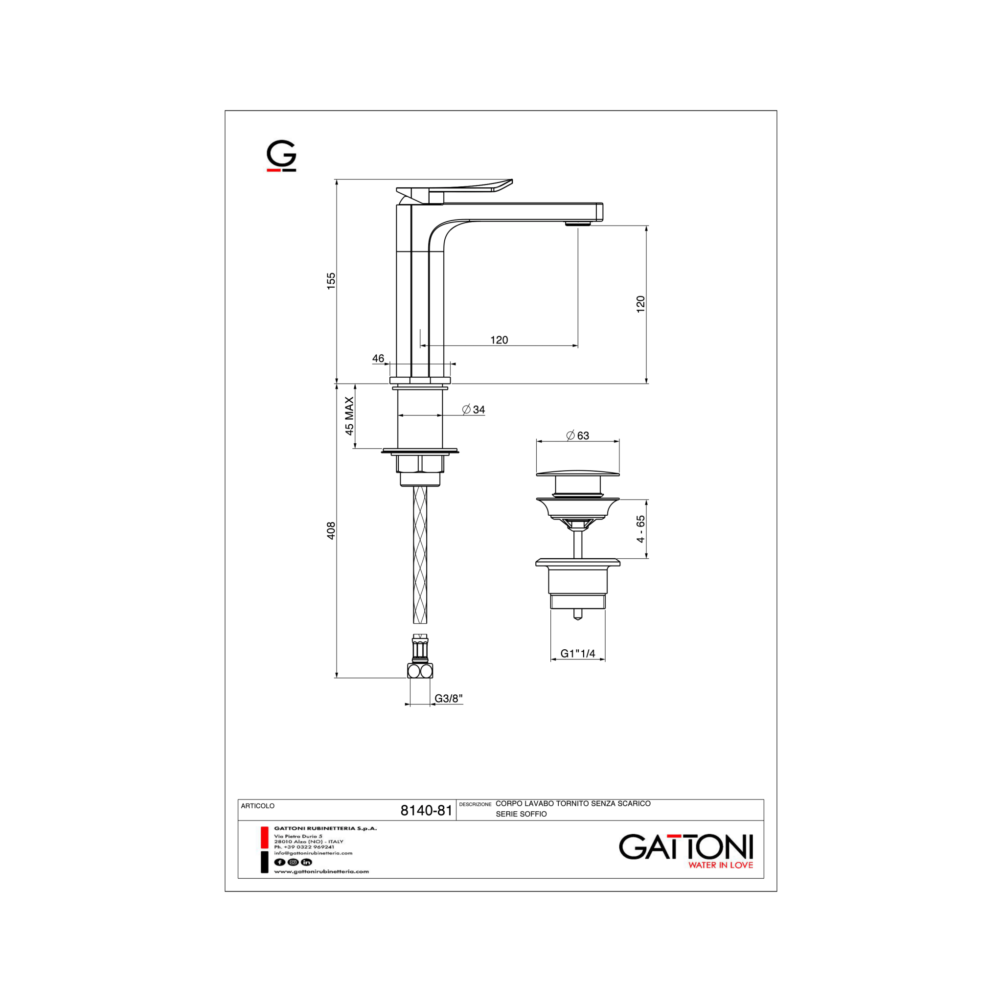 Miscelatore Lavabo Monoforo Con Scarico Gattoni Rubinetteria "Soffiò" Cromo Lucido - Dabicasa