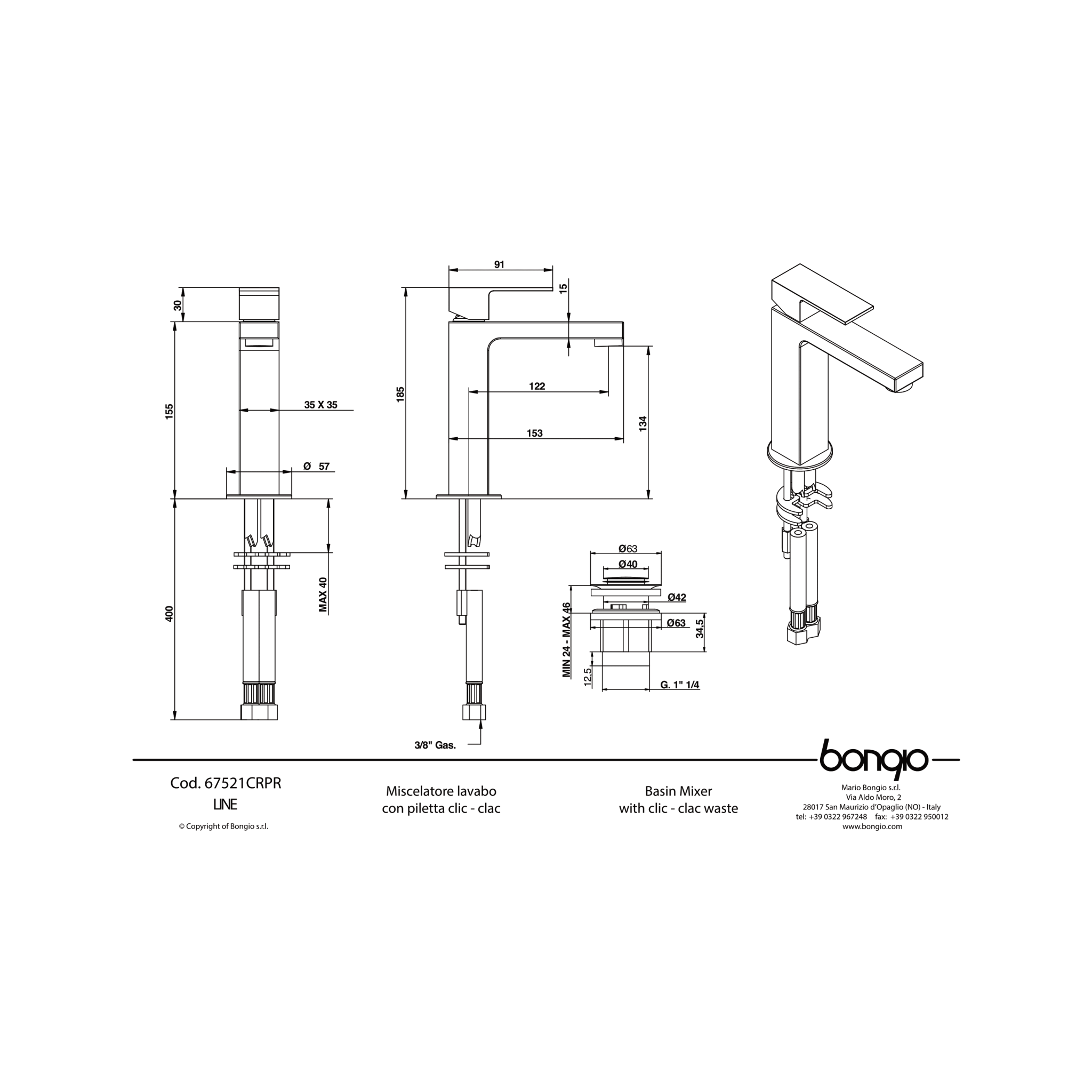 Miscelatore Lavabo Monoforo Con Scarico Mario Bongio "Line" Cromo Lucido - Dabicasa