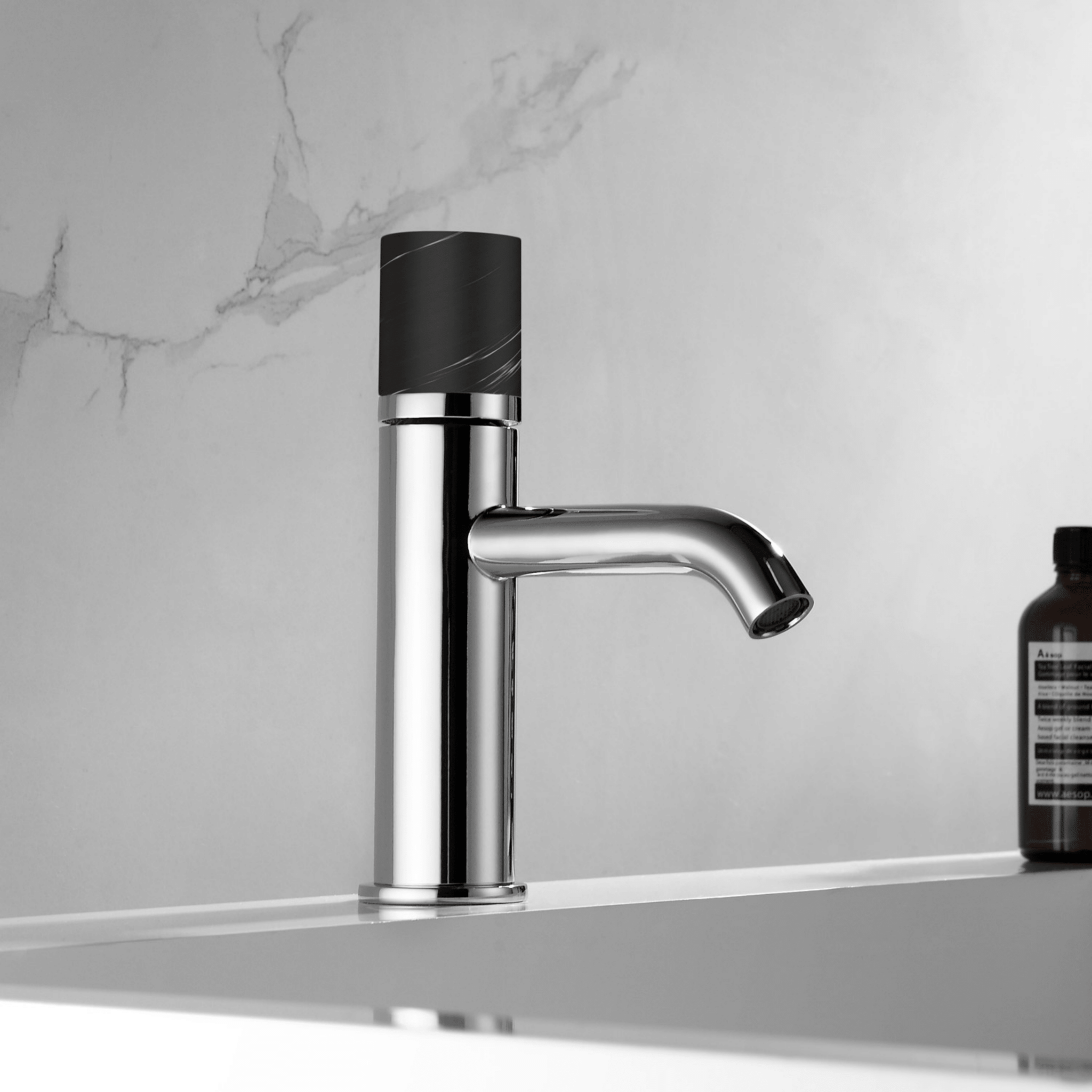 Miscelatore Lavabo Monoforo Senza Scarico Karag "Joan Marmo Nero" Cromo Lucido/Marmo Nero - Dabicasa