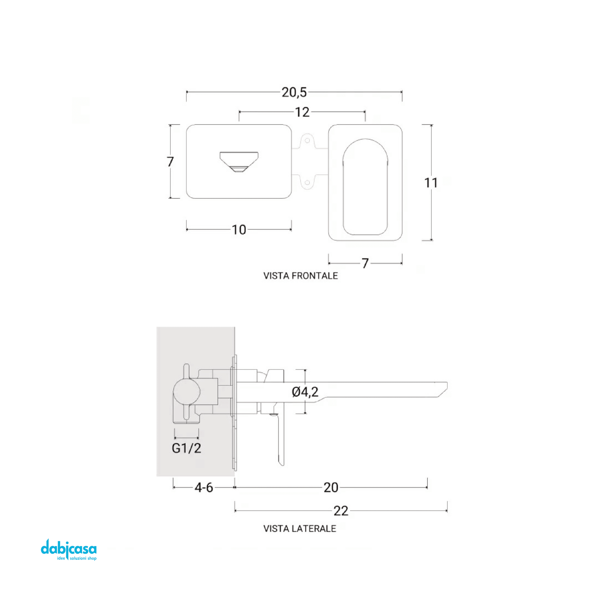 Miscelatore Lavabo Parete "Joy" Cromo Lucido Senza Scarico Da 20 cm - Dabicasa