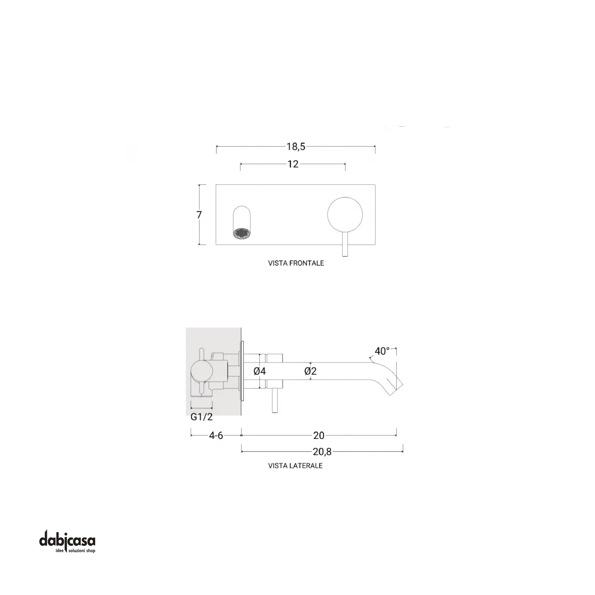 Miscelatore Lavabo Parete "Steel" Da 25 Cm In Acciaio Inox 316L Spazzolato Con Piastra - Dabicasa