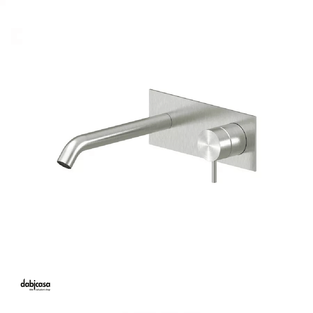 Miscelatore Lavabo Parete "Steel" Da 25 Cm In Acciaio Inox 316L Spazzolato Con Piastra - Dabicasa