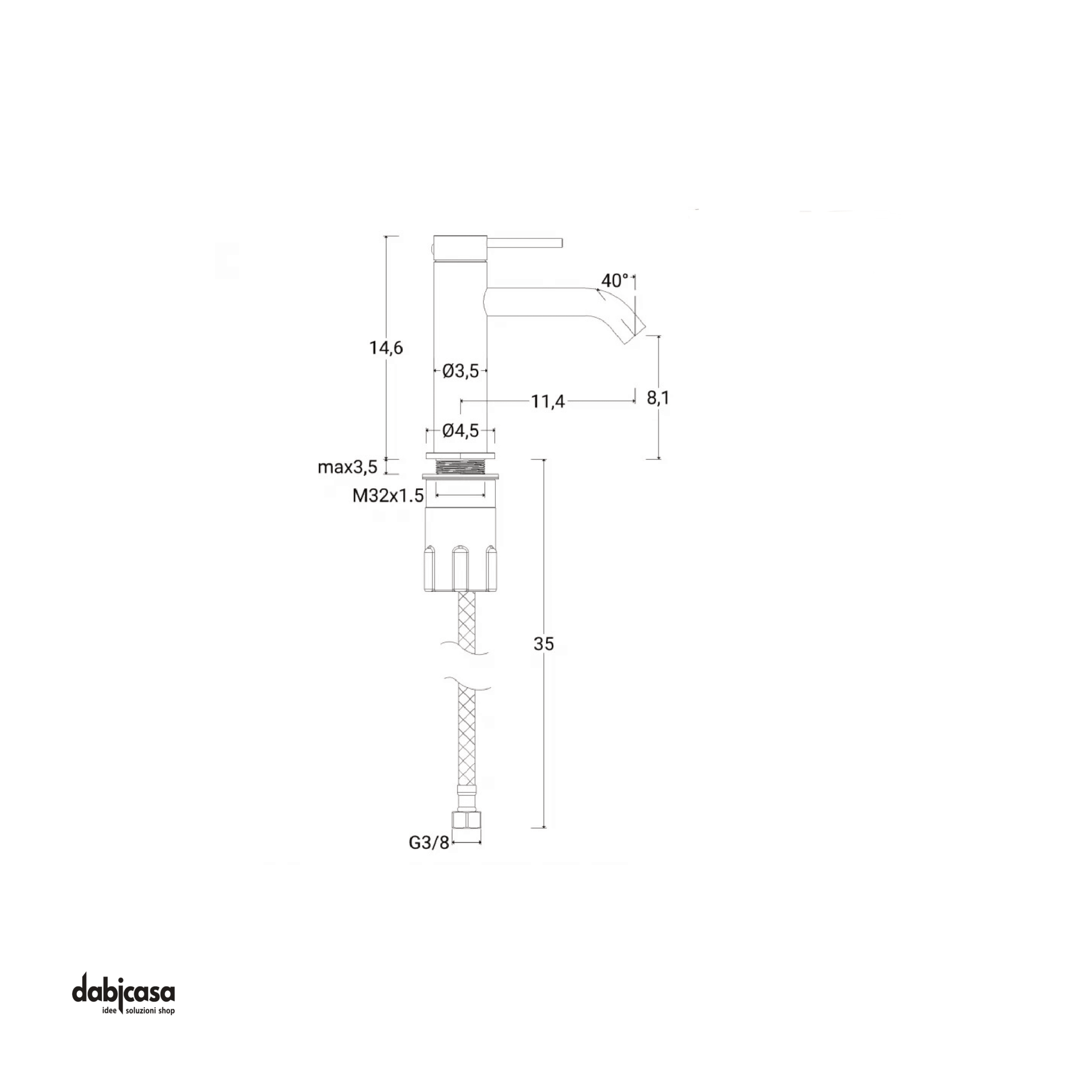 Miscelatore Lavabo "Steel" In Acciaio Inox 316L Spazzolato Senza Scarico Automatico - Dabicasa