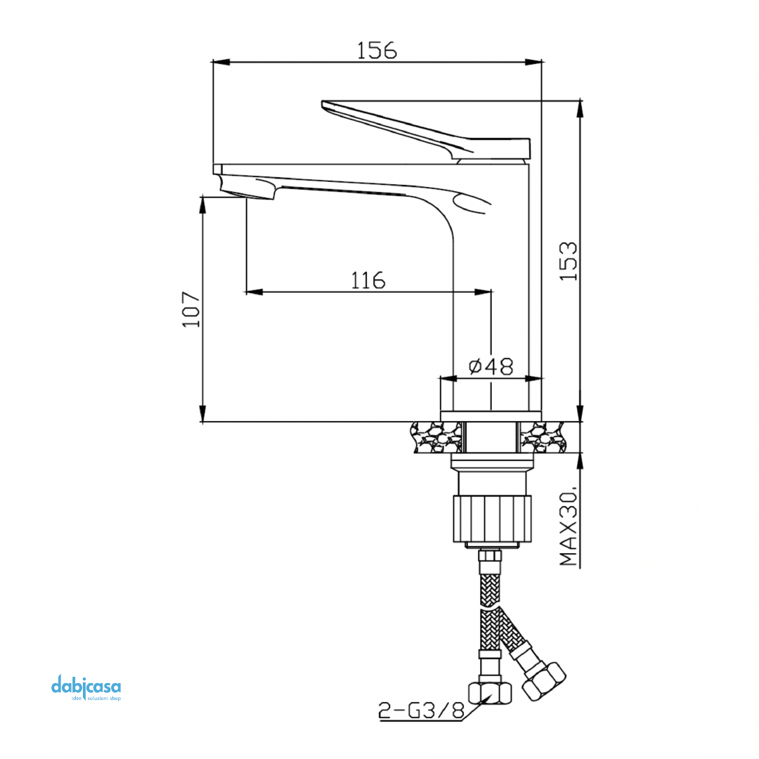 Miscelatore Lavabo "Up" In Ottone Finitura Cromo Lucido Senza Scarico Automatico - Dabicasa