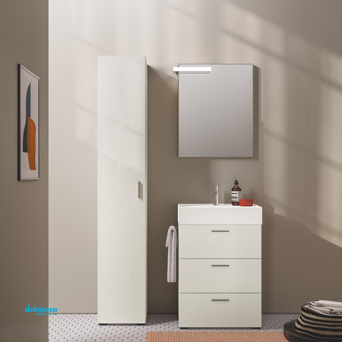 Mobile Bagno A Terra "#07" Da 60 Cm Composto Da Tre Cassetti Lavabo E Specchio Con Lampada Led Finitura Olmo SANOW - Dabicasa