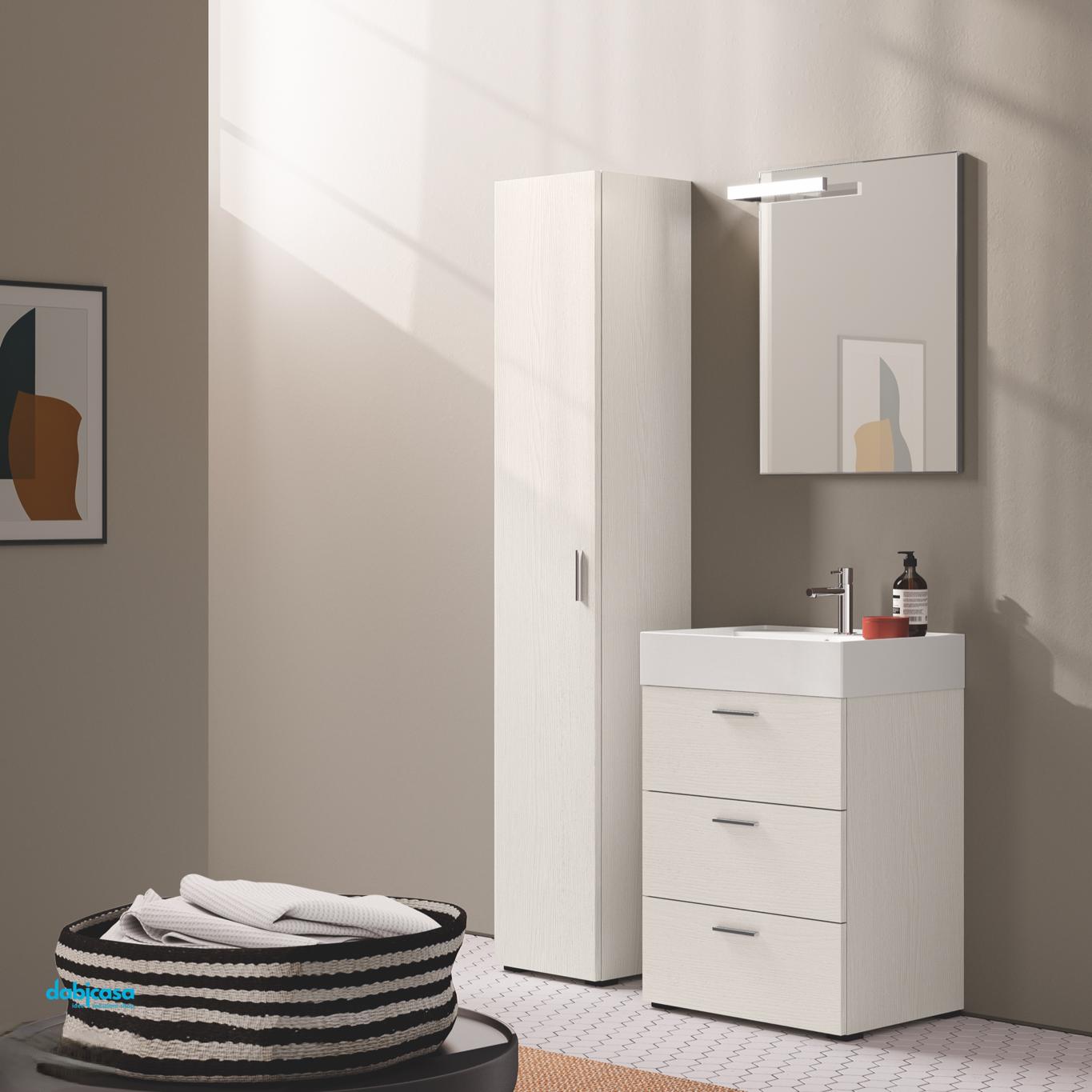 Mobile Bagno A Terra "#07" Da 60 Cm Composto Da Tre Cassetti Lavabo E Specchio Con Lampada Led Finitura Olmo SANOW - Dabicasa