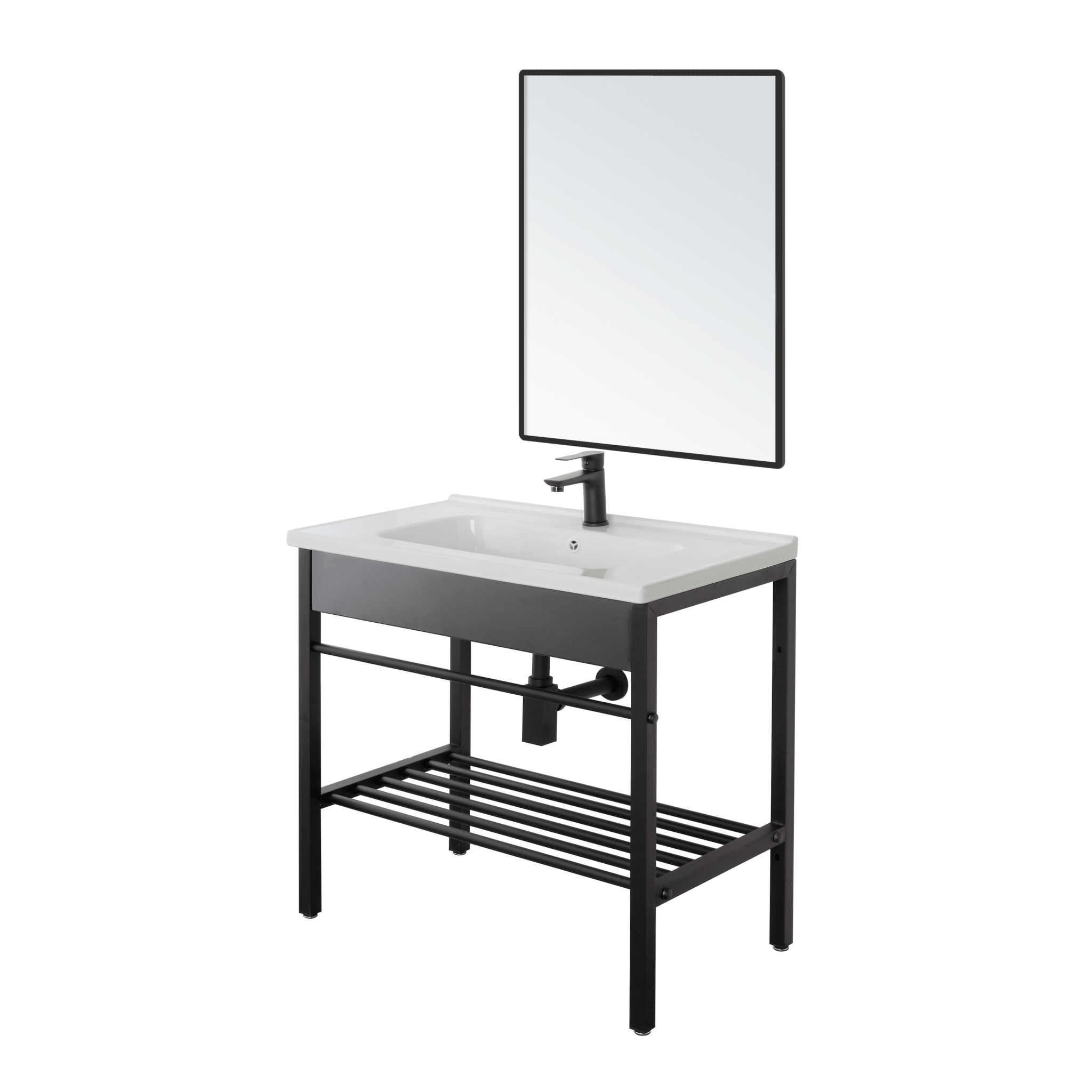 Mobile Bagno a Terra 60 Cm Specchio Feridras "Borg" Nero Opaco - Dabicasa