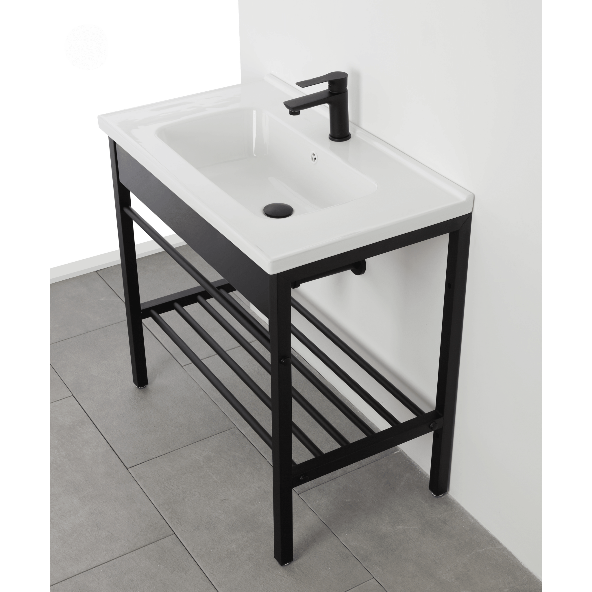 Mobile Bagno a Terra 60 Cm Specchio Feridras "Borg" Nero Opaco - Dabicasa