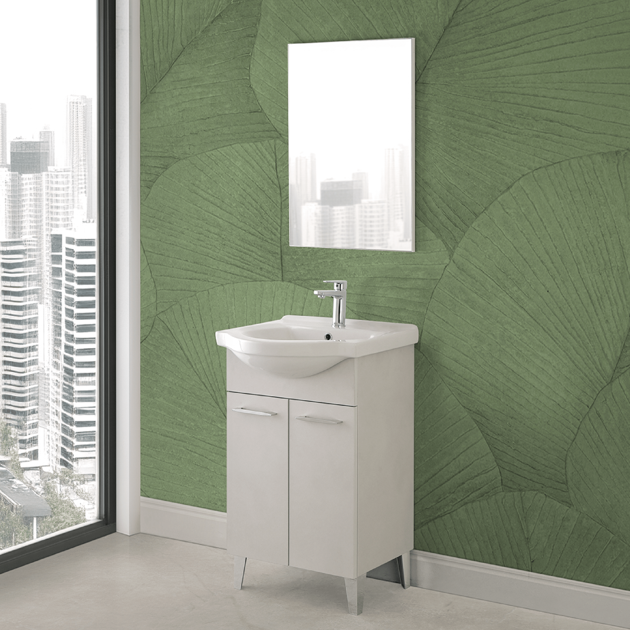 Mobile Bagno a Terra 65 Cm Due Ante Specchio 60x80 Cm Feridras "Iris" Grigio Calce - Dabicasa
